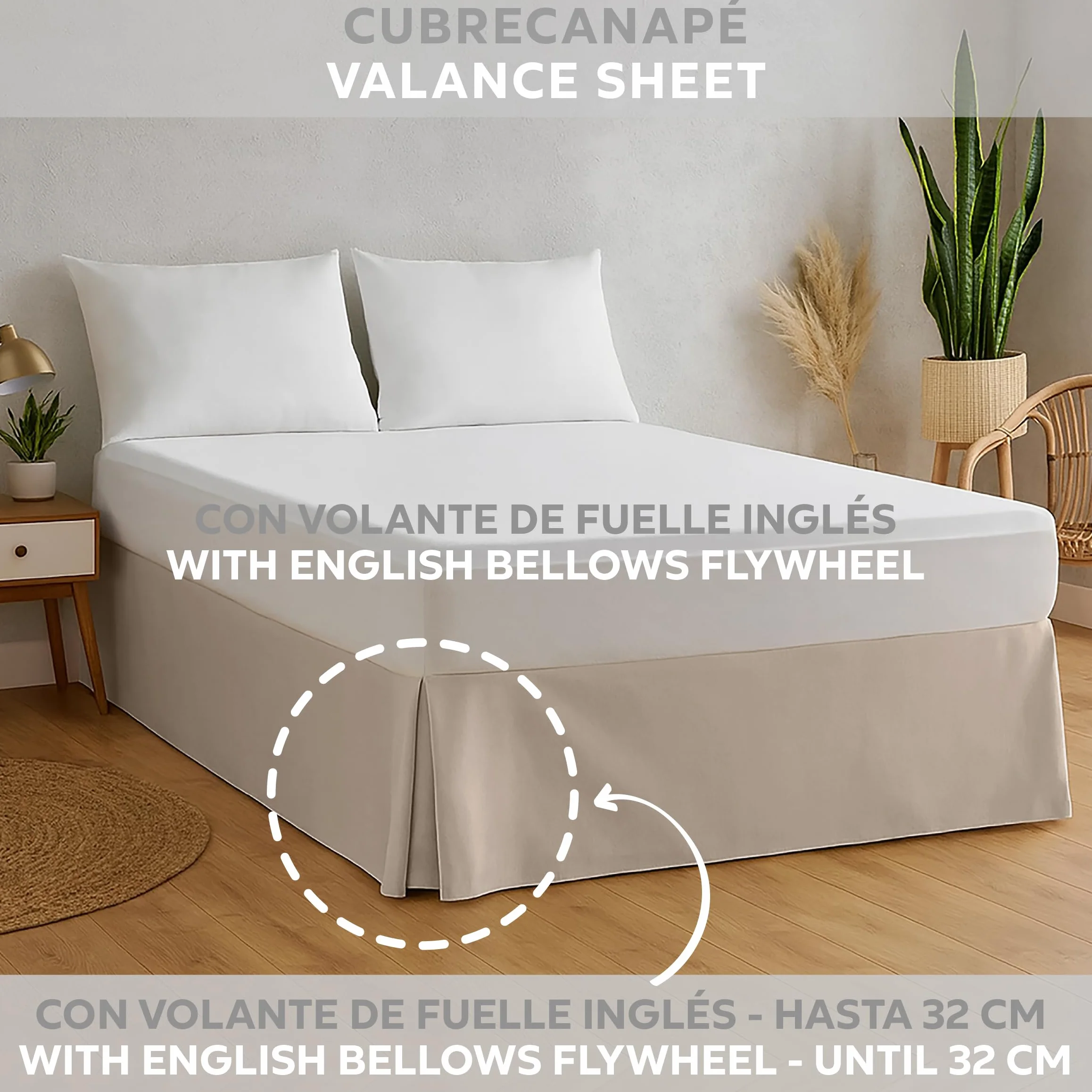 EasyCosy - Spódnica z falbankami, Pokrowiec Canape do spódnicy na łóżko ATENEA 150 cm - Kolor Beige (150x190/200cm)