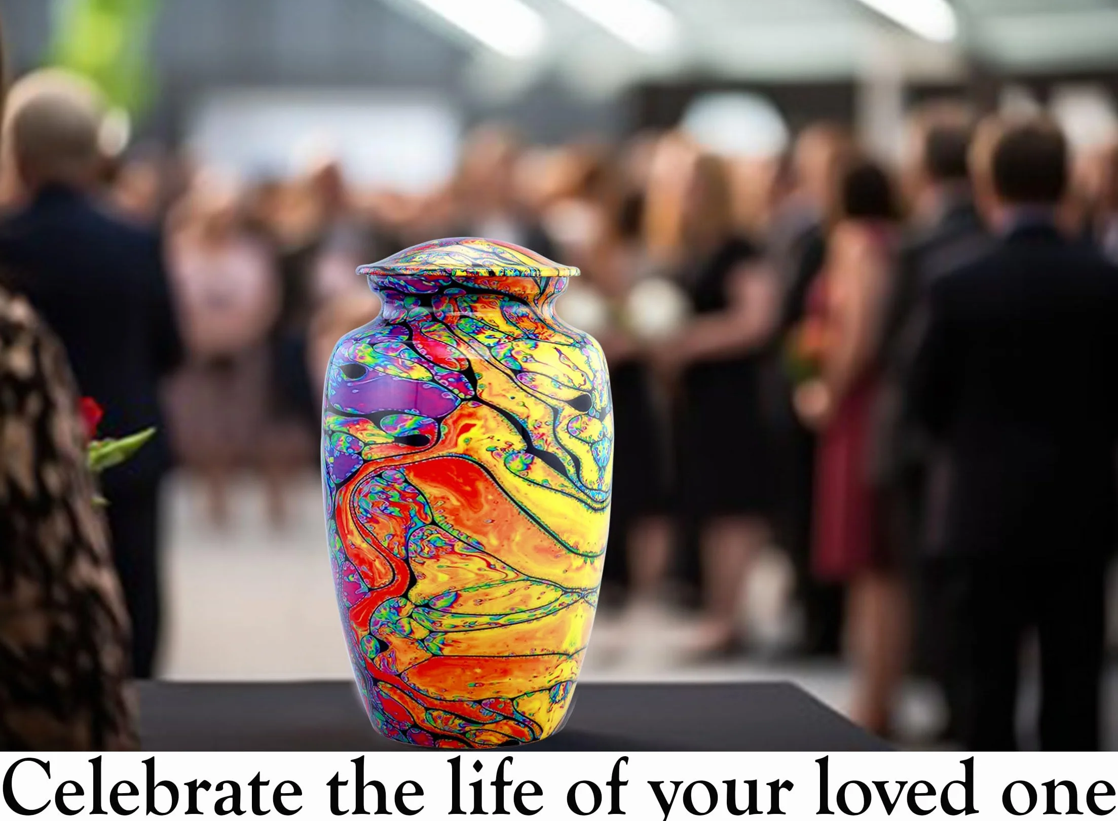 Nowoczesny Nadruk Urna Kremacyjna - Kolorowa, Ręcznie Wykonana Tie-Dye na Prochy Ludzkie - Pamiątka z Aksamitnym Woreczkiem (Duża)