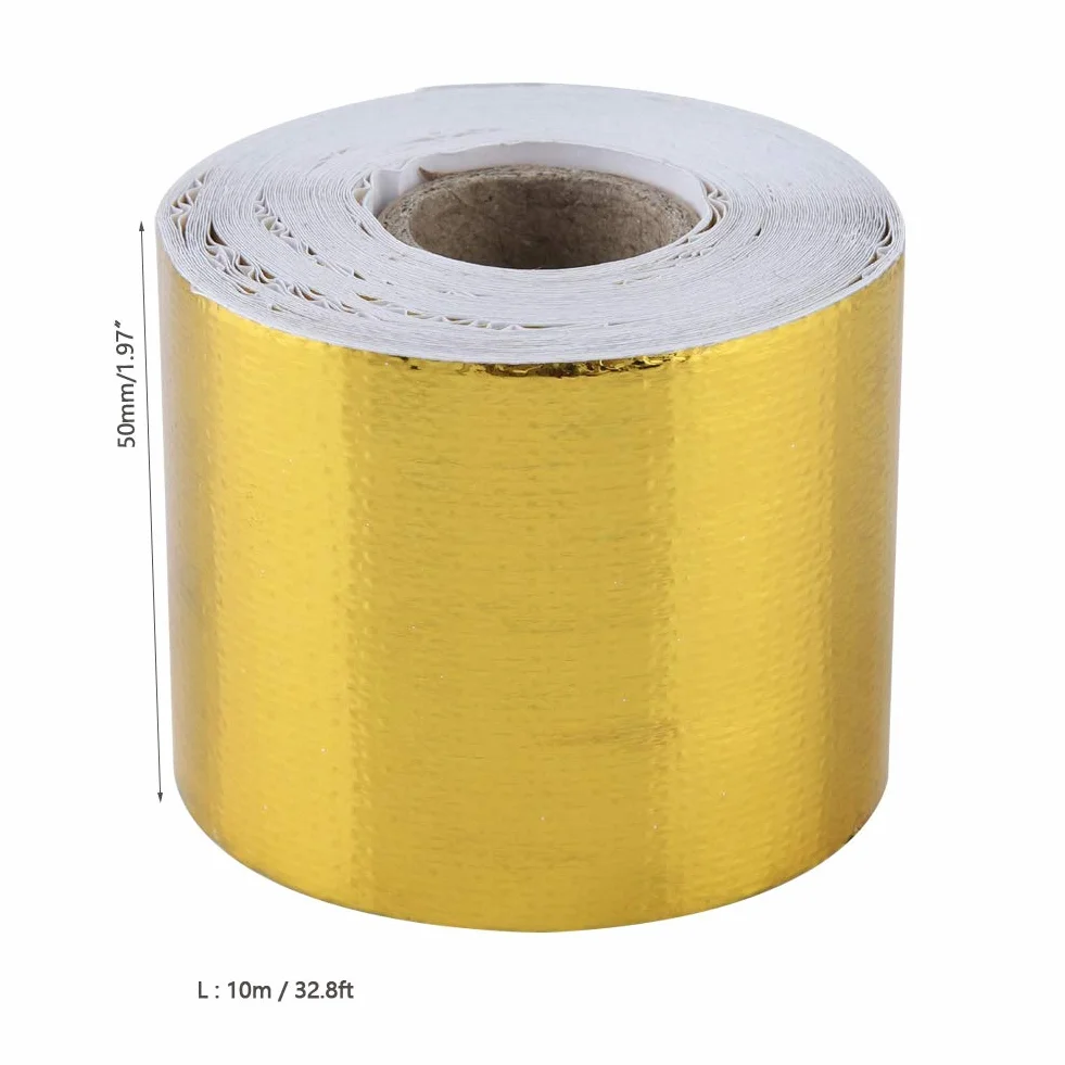 Taśma Osłony Termicznej Samoprzylepna, Taśma Aluminiowa Samoprzylepna 1 Rolka Samoprzylepna Folia Aluminiowa ze Złotego Samochodu Odblaskowa Taśma do Owijania Osłony Termicznej(Golden 10M*5Cm)