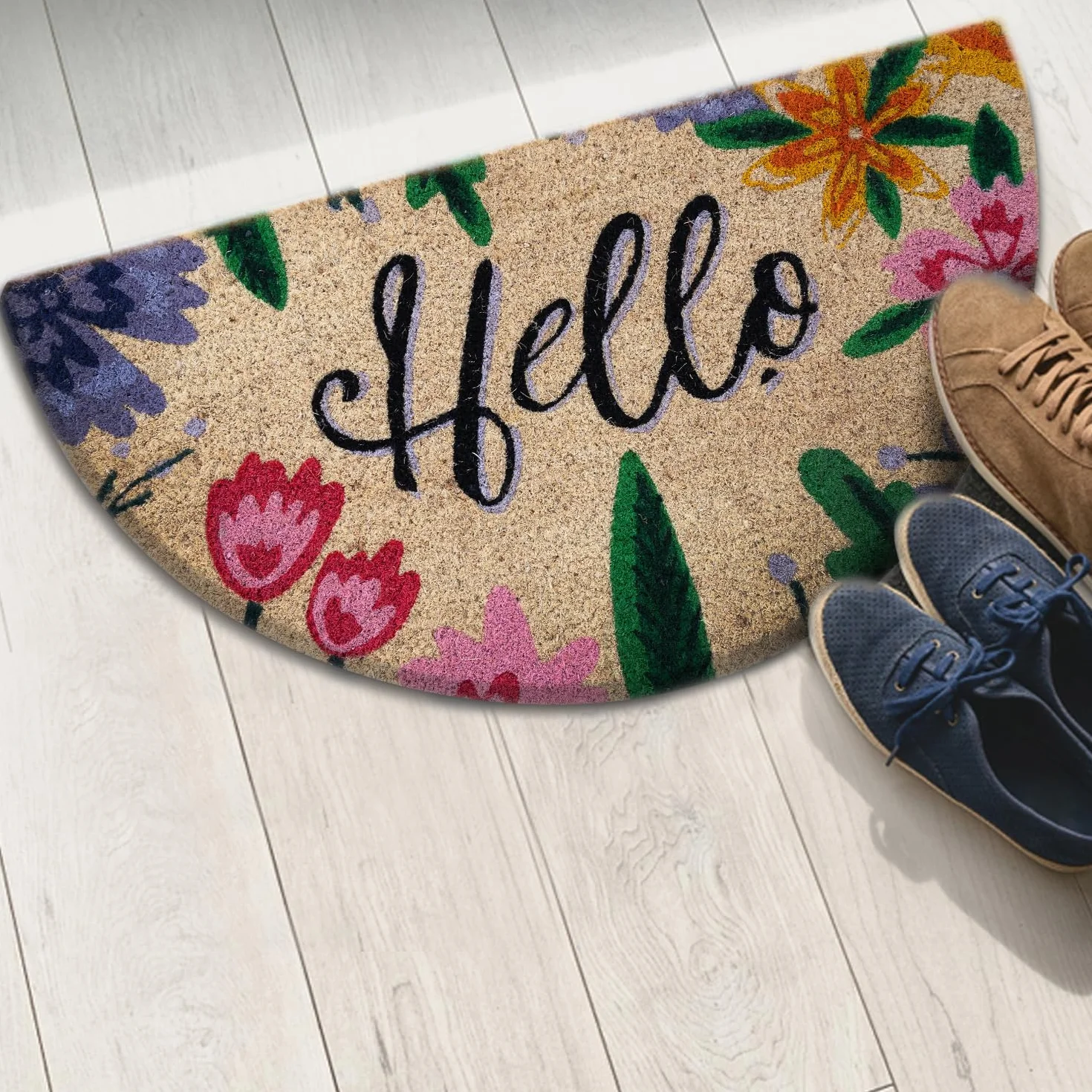 Wycieraczka z włókna kokosowego - Hello - 40x70 cm - Wycieraczka zewnętrzna - Wycieraczka pod drzwi wejściowe na zewnątrz - Półksiężyc Wycieraczki na zewnątrz