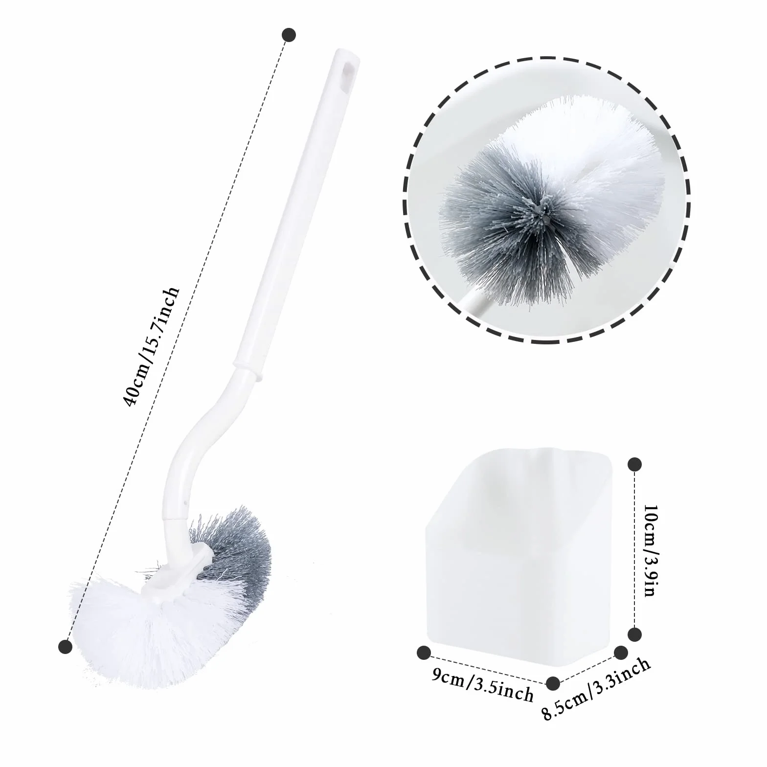 EINESIN 2 zestawy ulepszonej szczotki do toalety, plastikowa szczotka toaletowa z mocnym włosiem, wąska, kompaktowa szczotka do muszli klozetowej, wytrzymała, głębokie czyszczenie, biała