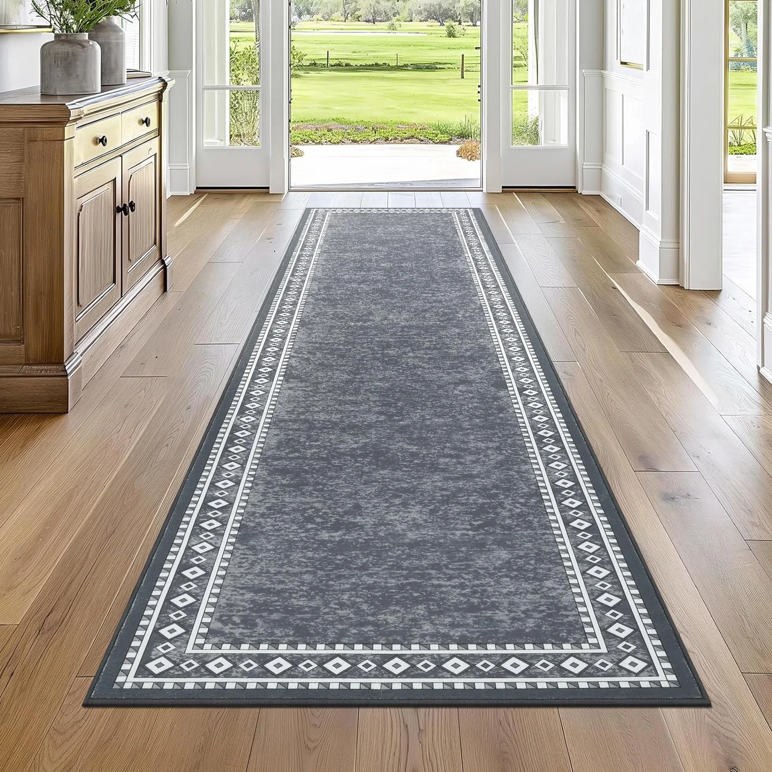 Enyhom Długi bieżnik, 66 x 240 cm, antypoślizgowy chodnik do przedpokoju, mata pod drzwi, nadaje się do prania, chodnik, odporny na plamy, kuchnia, mata podłogowa, dywan do łazienki, wejścia, sypialni