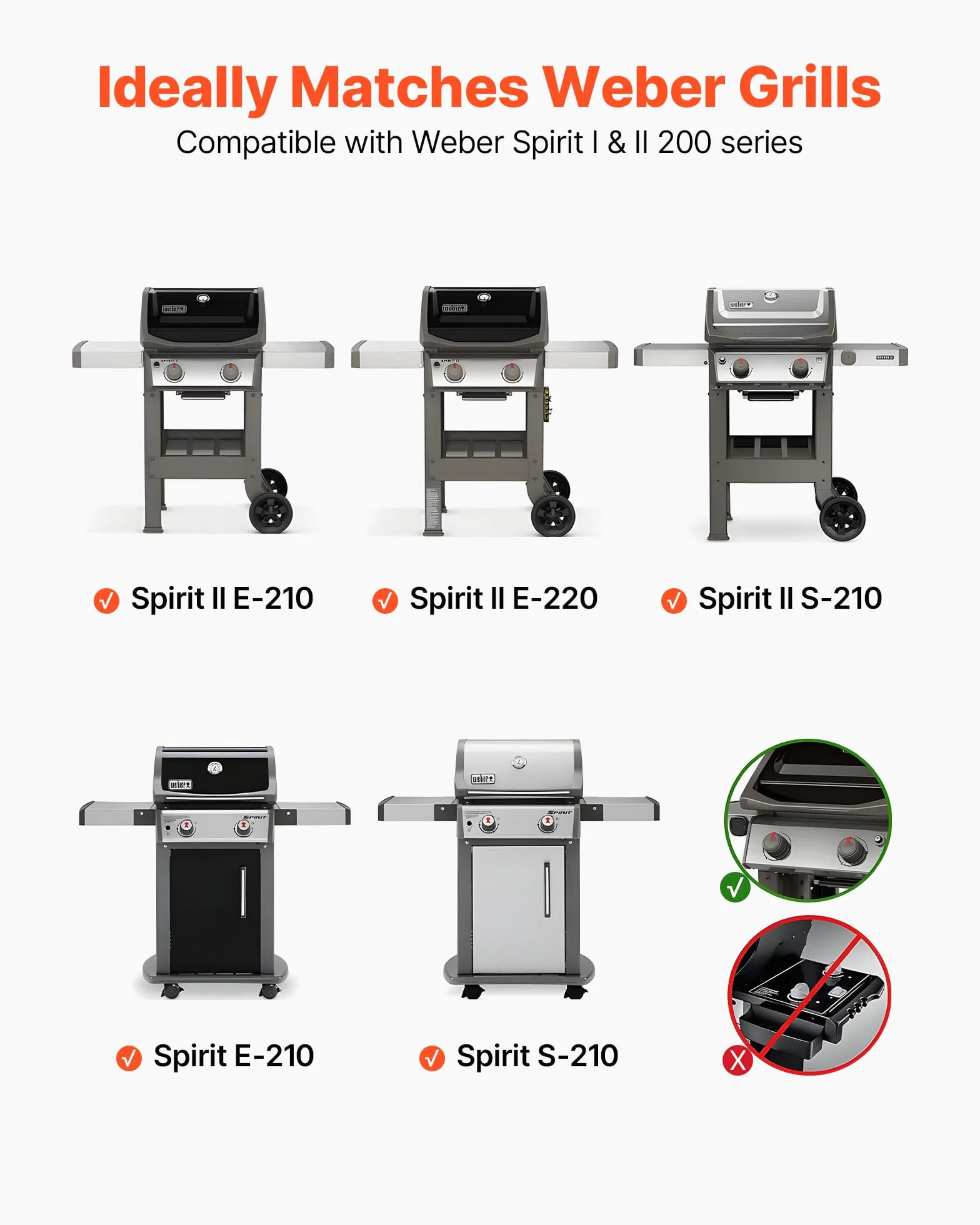 VEVOR 3 szt. Bary aromatyzujące, zamiennik grilla do Weber Spirit I i II serii 200, w tym Spirit II E-210, II E-220, II S-210, E-210, S-210, stal emaliowana porcelanowa