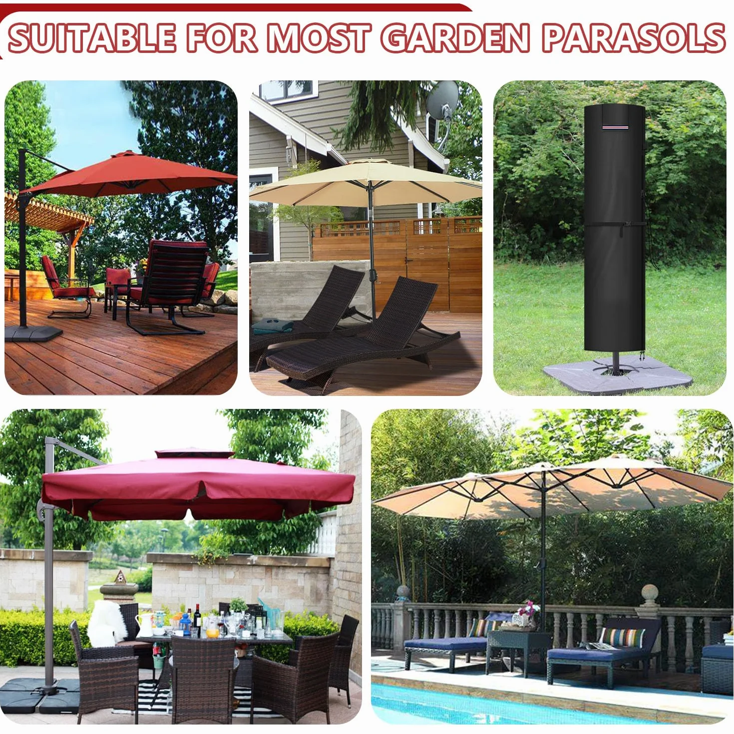 LAMUNI pokrowiec na parasol przeciwsłoneczny wodoodporny pokrowiec ochronny na parasol Ø 3-5 m, pokrowiec ochronny na parasol przeciwsłoneczny z prętem, tkanina Oxford 420D pokrowiec na parasol