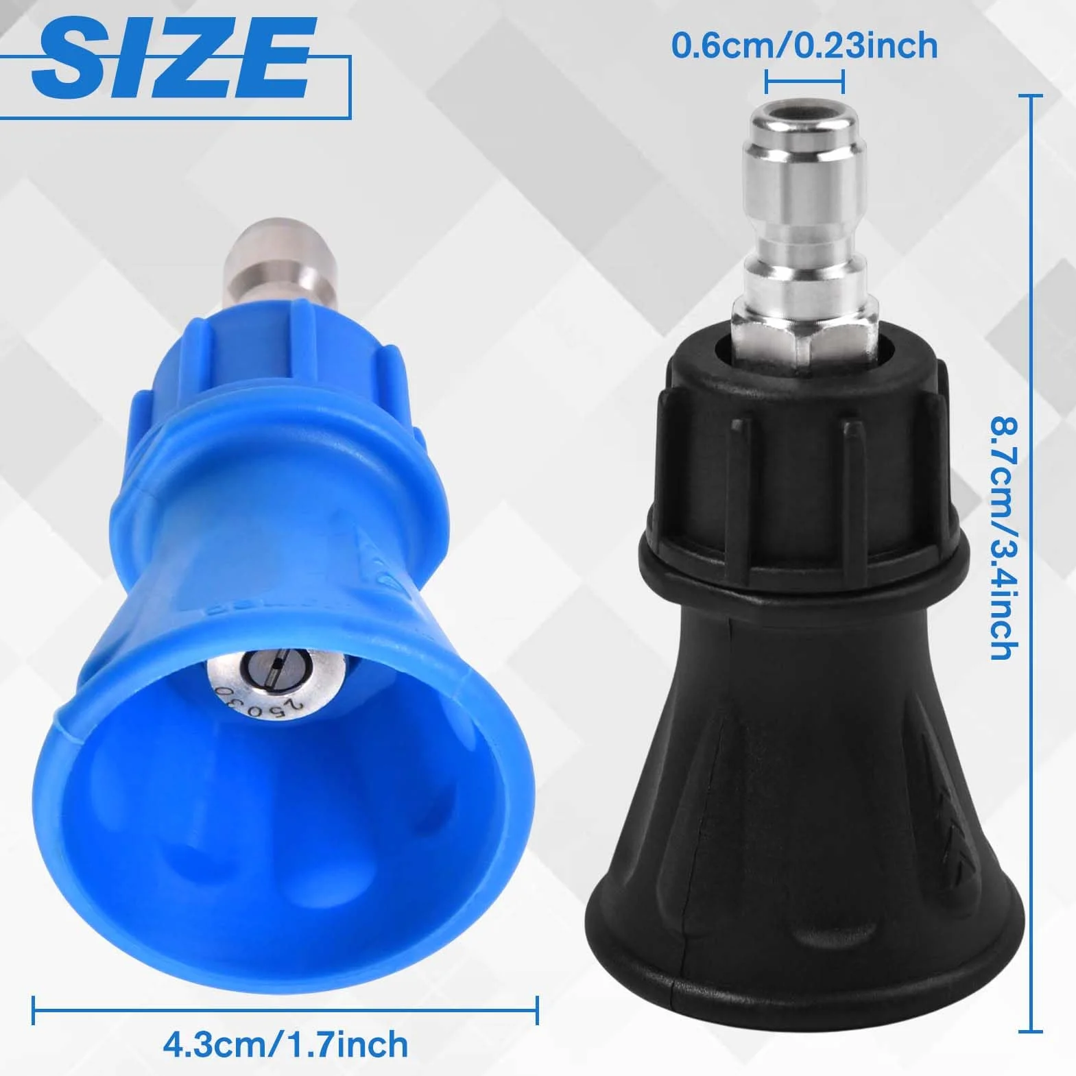 LEONTOOL 2-pak 25 stopni/40 stopni osłona dyszy myjki ciśnieniowej 1/10.2 cm szybkie połączenie końcówki myjki ciśnieniowej ze stali nierdzewnej z gumową osłoną ochronną, czyszczenie o wysokiej