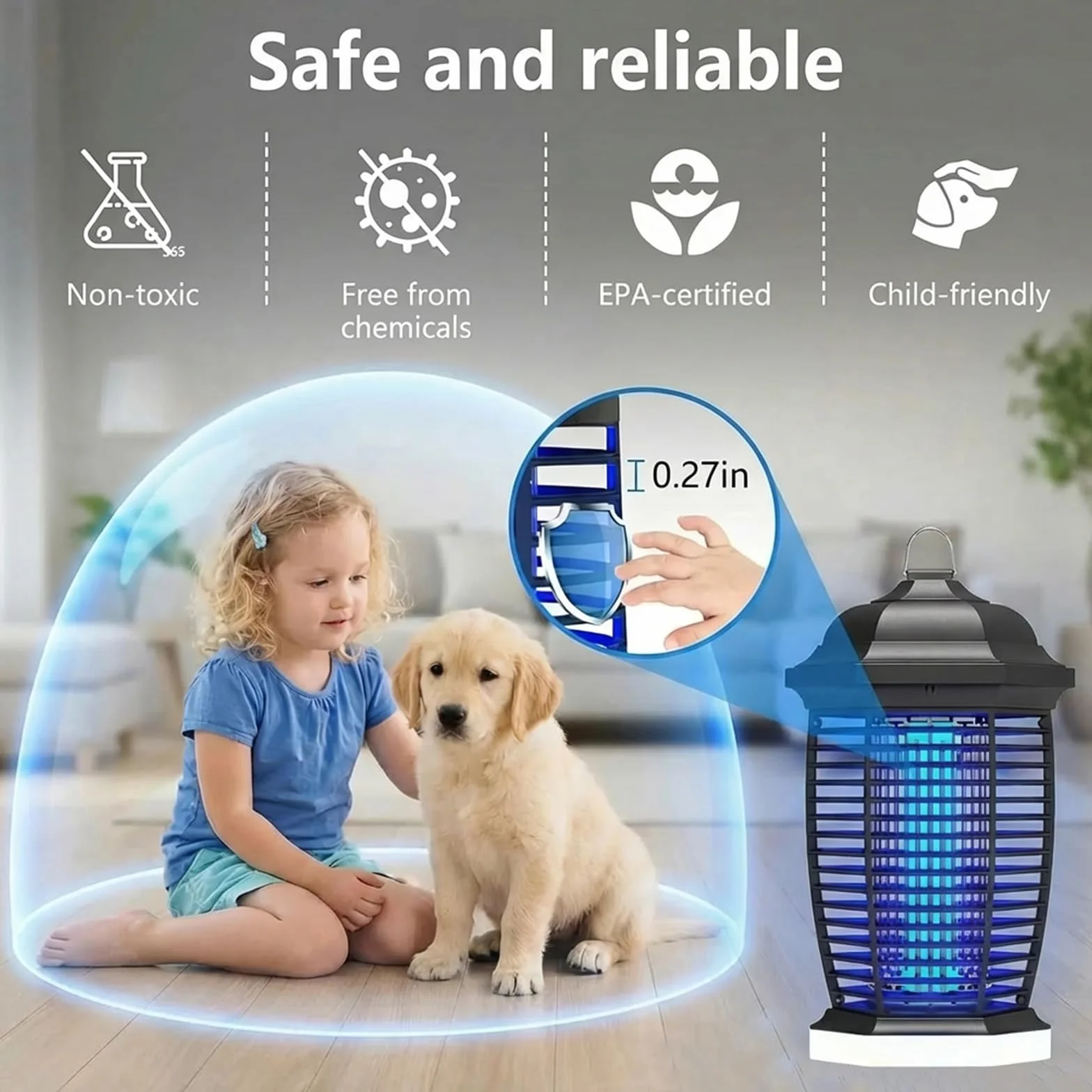 seenlast Elektryczna pułapka na owady, 4200 V, 15 W UV + 9 W LED, wodoszczelna, IPX4, do zastosowania wewnątrz i na zewnątrz (kabel 3 m)