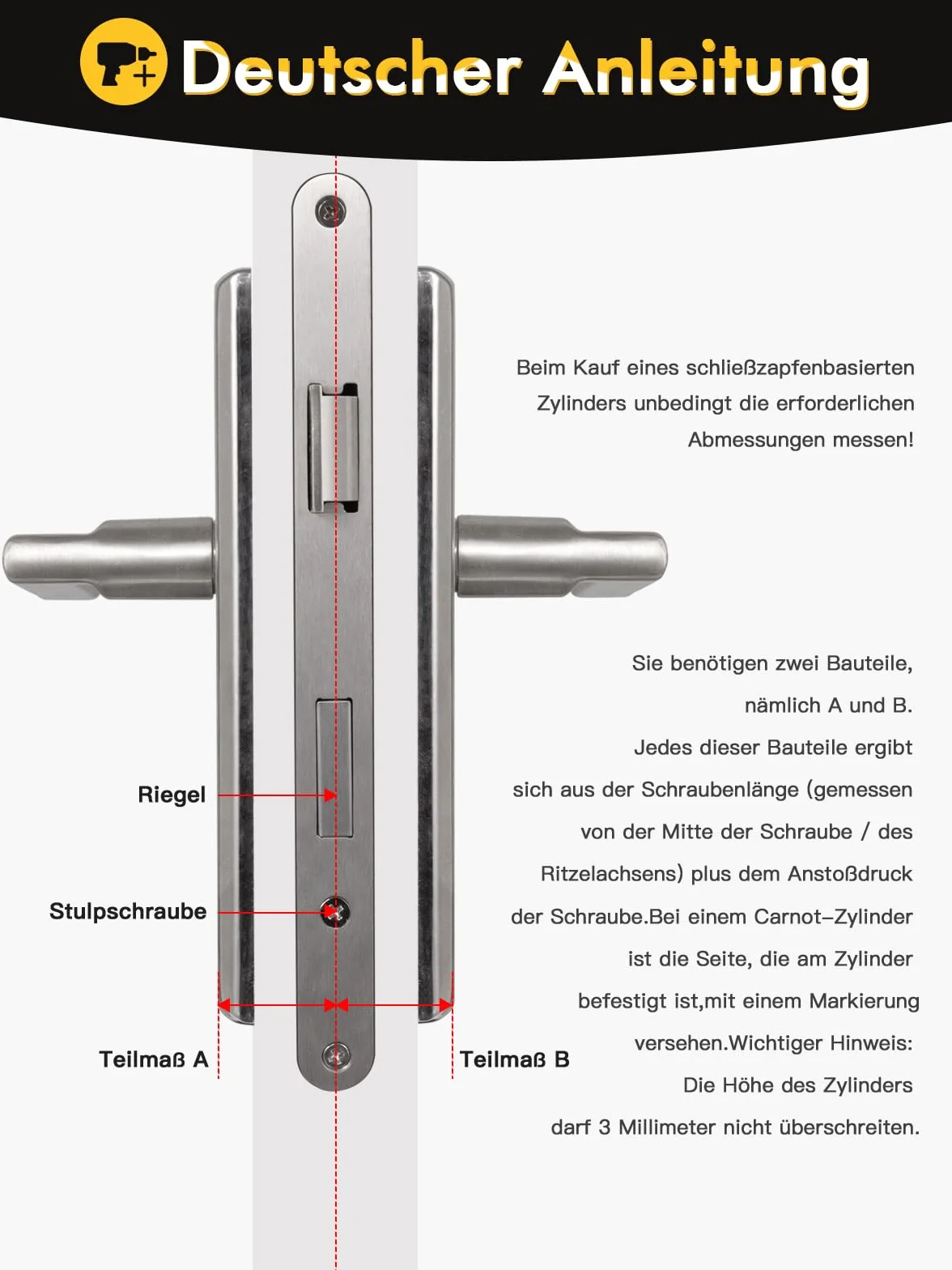 Zamek bębenkowy, wkładka profilowa 60mm (30T/30), klucze do zamka cylindrycznego z 8 poziomymi kluczami, zamek cylindryczny ze stopu cynku, nadaje się do większości typów drzwi (1, Czarny, 30T-30)