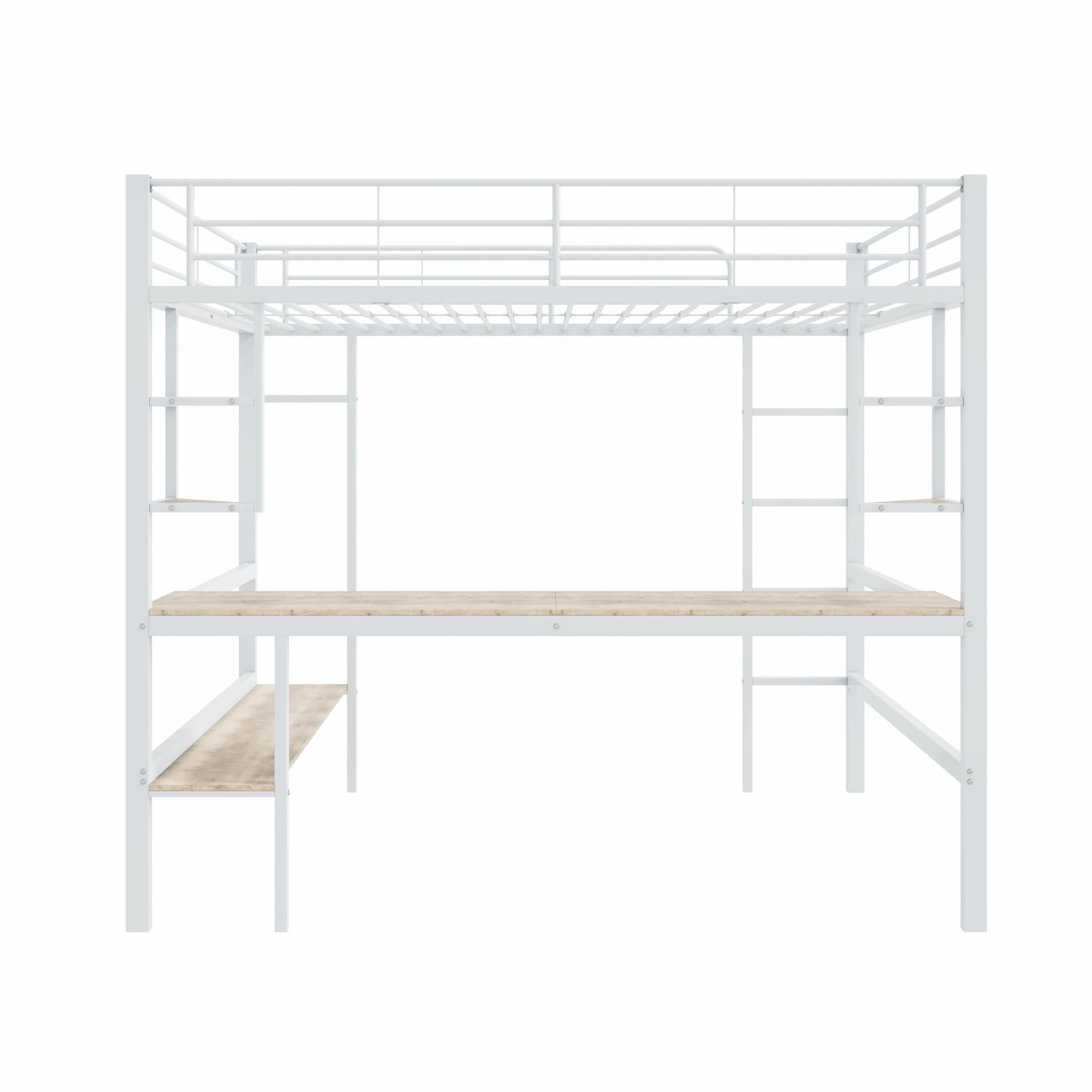 Dolamani metalowe łóżko piętrowe z metalu, 140 x 200 cm, dla dzieci, młodzieży i dorosłych, łóżko piętrowe z biurkiem i półką, zabezpieczenie przed wypadnięciem, bezpieczne wzornictwo