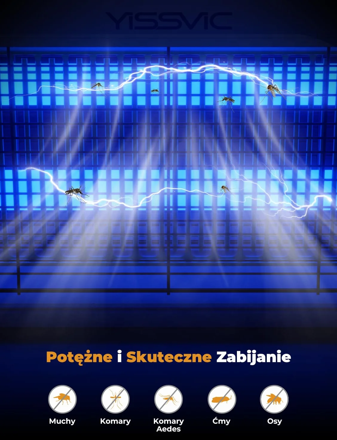YISSVIC Elektryczna lampa owadobójcza LED, 2 m, kabel z łańcuchem do zawieszania i nóżkami, przeciw molom, komarom, muchom, do wnętrz, 39,5 x 24,6 x 6 cm