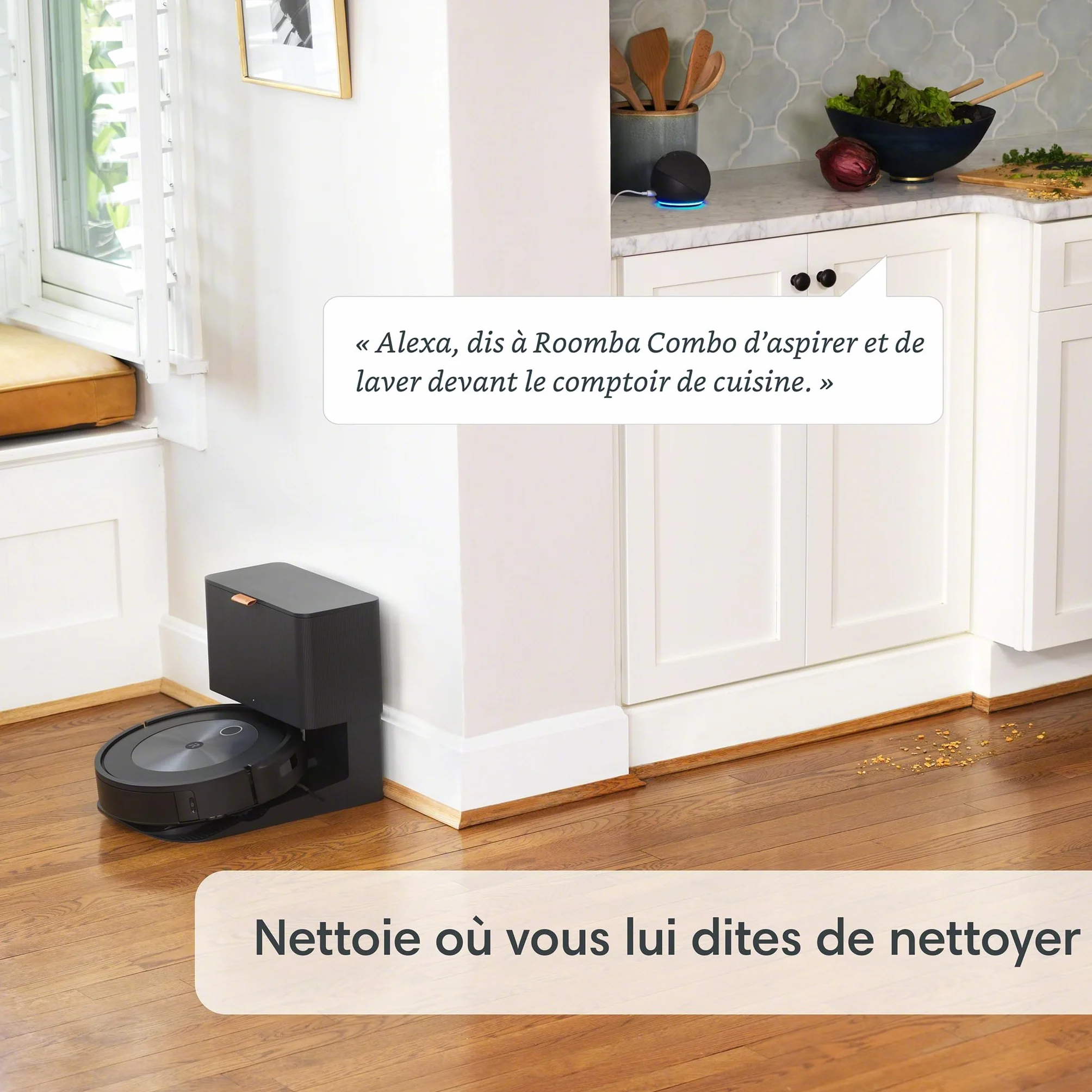 iRobot Roomba Combo j5+ (j5576) Robot odkurzający z łącznością Wi-Fi z funkcją automatycznego usuwania brudu i zasysaniem podnoszącym oraz 2 gumowymi szczotkami głównymi do wszystkich powierzchni
