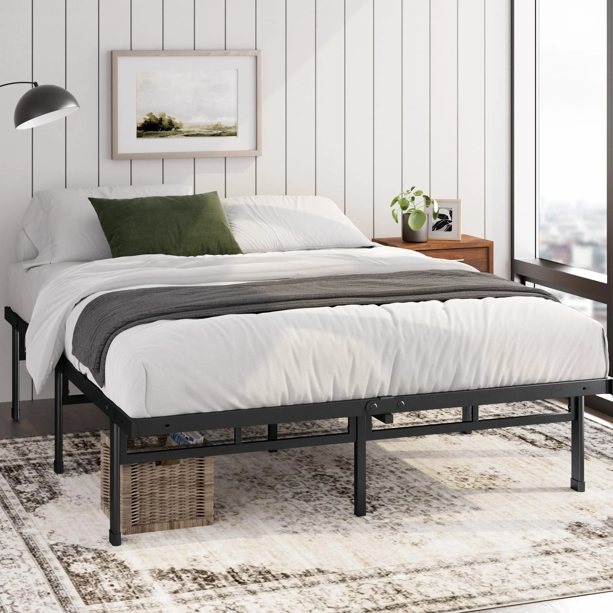 Zinus Justin łóżko 140 x 200 cm – wysokość 36 cm z miejscem do przechowywania pod łóżkiem – metalowa platforma – czarne