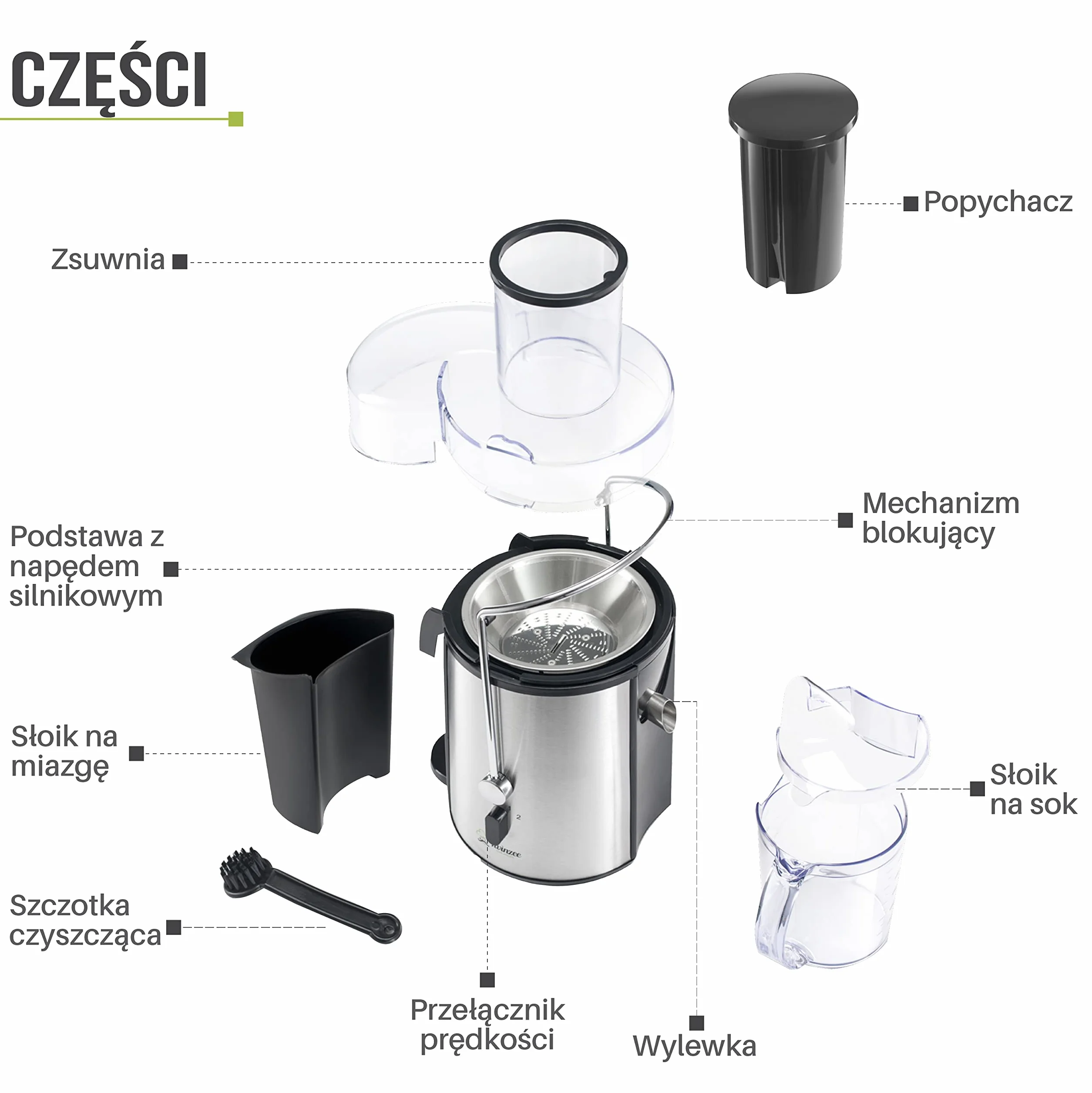 Twinzee Odśrodkowa sokowirówka do warzyw i owoców, elektryczna wyciskarka do soków z warzyw i owoców, wydajna 850 W, 2 poziomy prędkości, duży otwór do napełniania (75 mm), antypoślizgowe nóżk