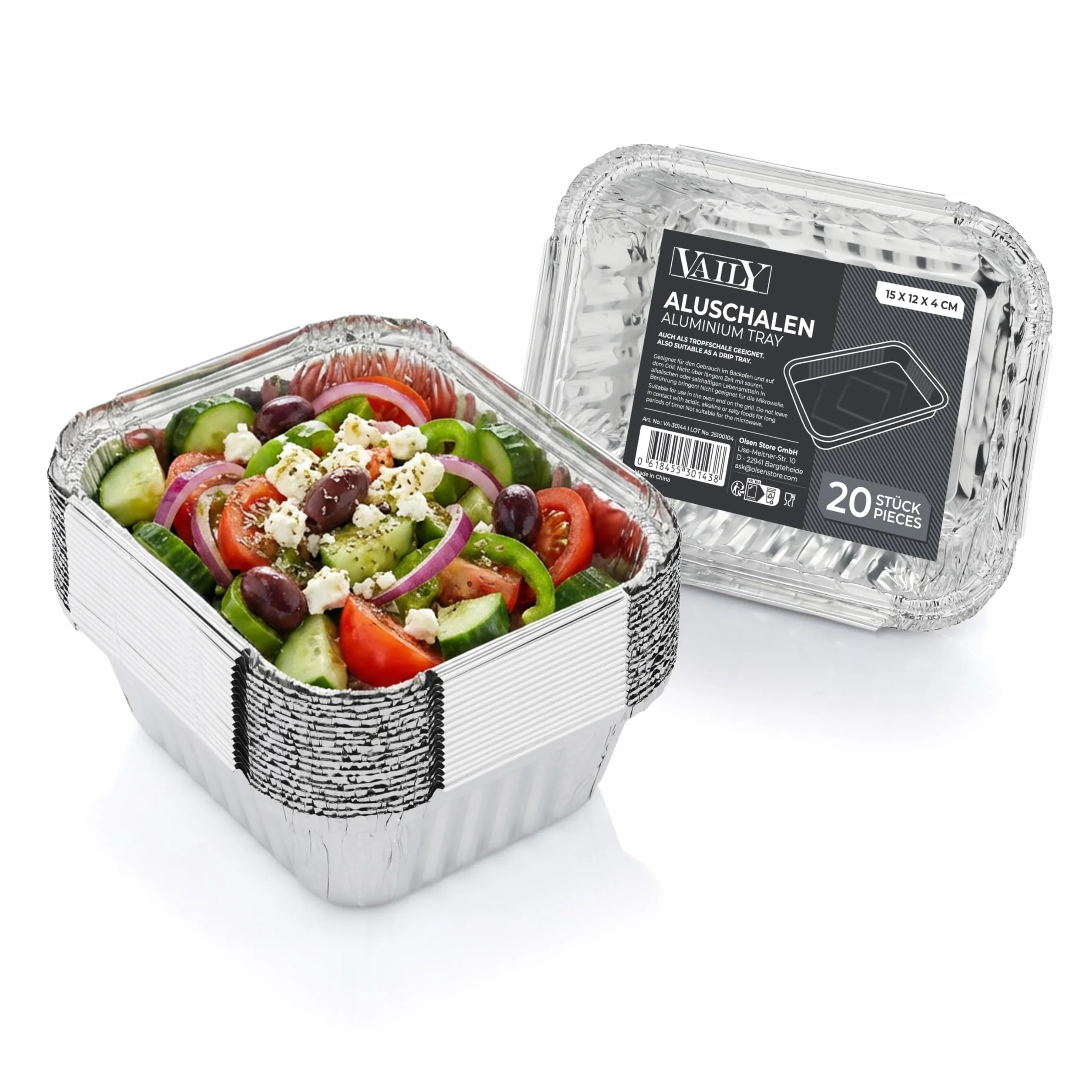 Vaily Aluminiowe tacki ociekowe, zestaw 20 sztuk, do grilla gazowego, węglowego i elektrycznego jako tacka na tłuszcz, 15 x 12 cm