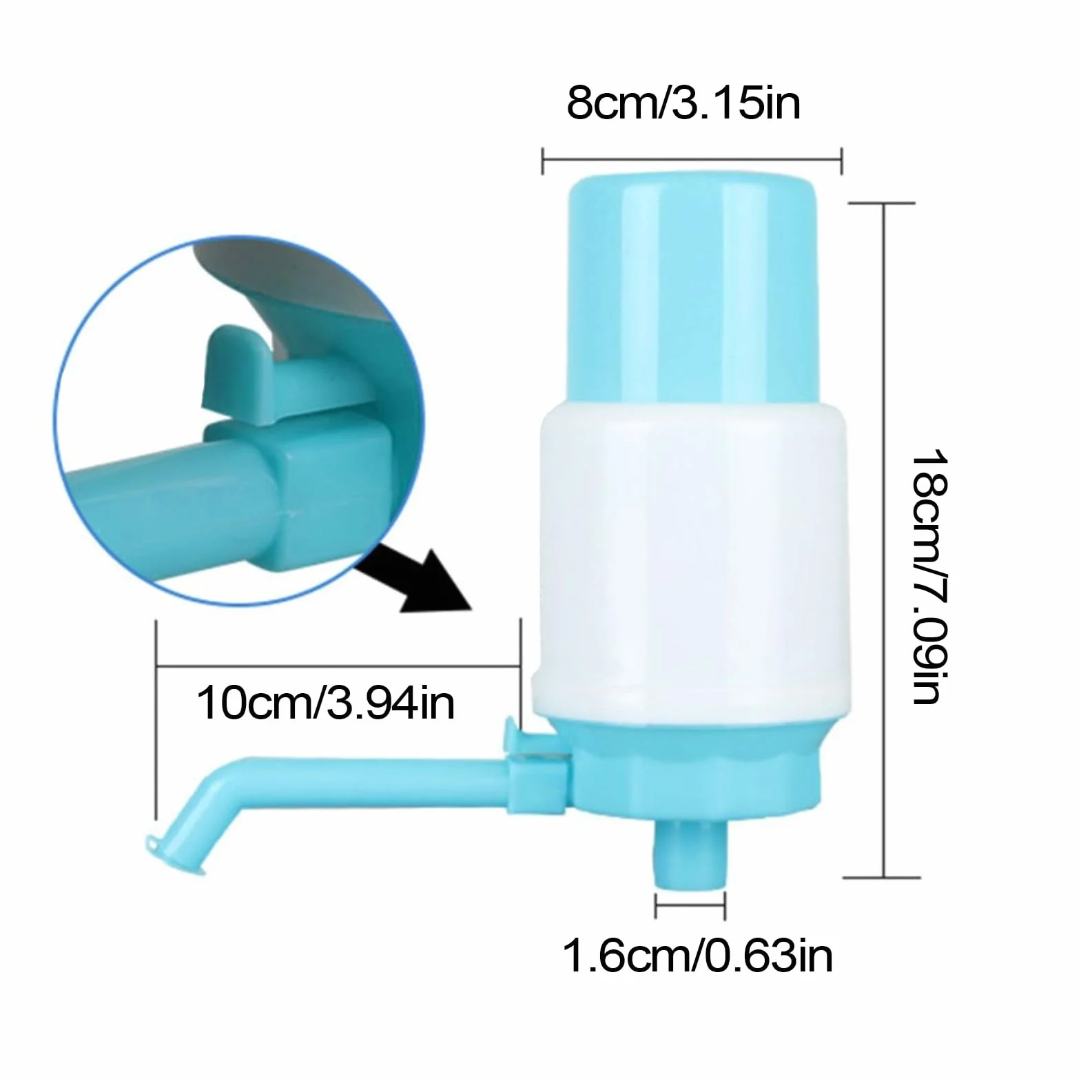 Water Gallon Dispenser, Manual Water Bottle Pump, Leakproof Hand Press Spout, Adjustable Tube Length, for Home Camping Agency Use, 7.09x3.15x3.94 Inches, Blue, 1 Piece