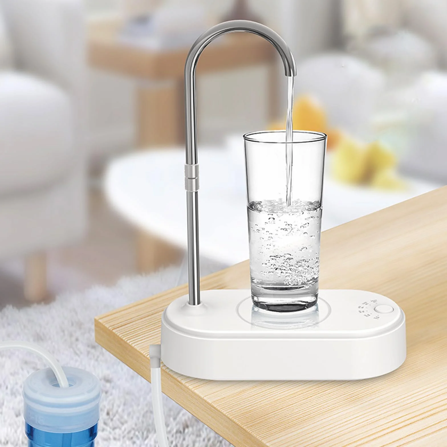 Biurkowy dozownik wody, przenośny dozownik wody do ładowania USB, sześciobiegowy ilościowy ściek, inteligentny stołowy dozownik wody do uniwersalnej butelki 2-5 l, do domu, biura, podróży, na kemping