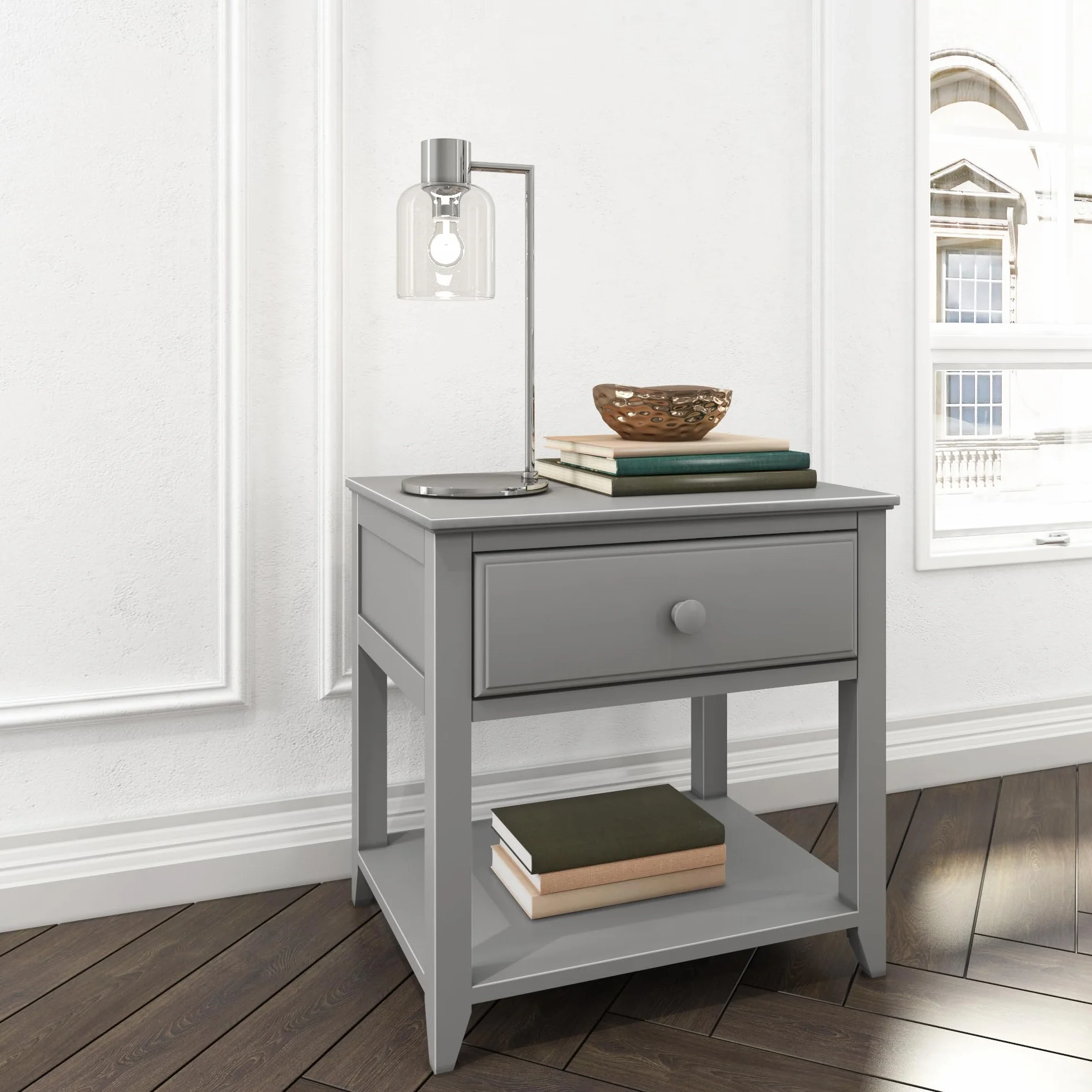 Max Lily Stolik Nocny, Stojak nocny, drewno, szary