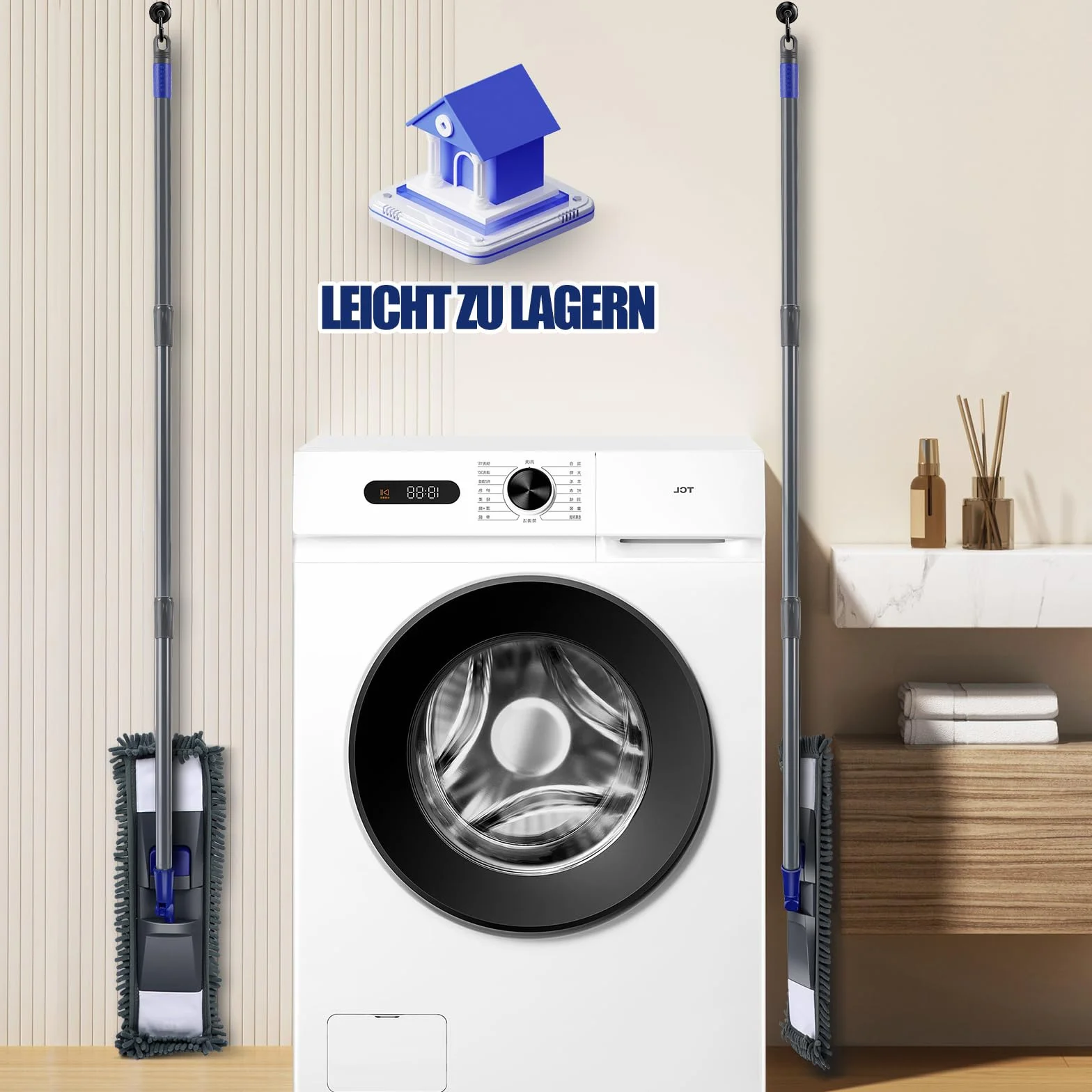 Myiosus Mop podłogowy, mop, obrót o 360°, z uchwytem teleskopowym 128 cm, płaski mop z 4 podkładkami, mop z mikrofibry do twardego drewna, laminatu, płytek, szybkie usuwanie