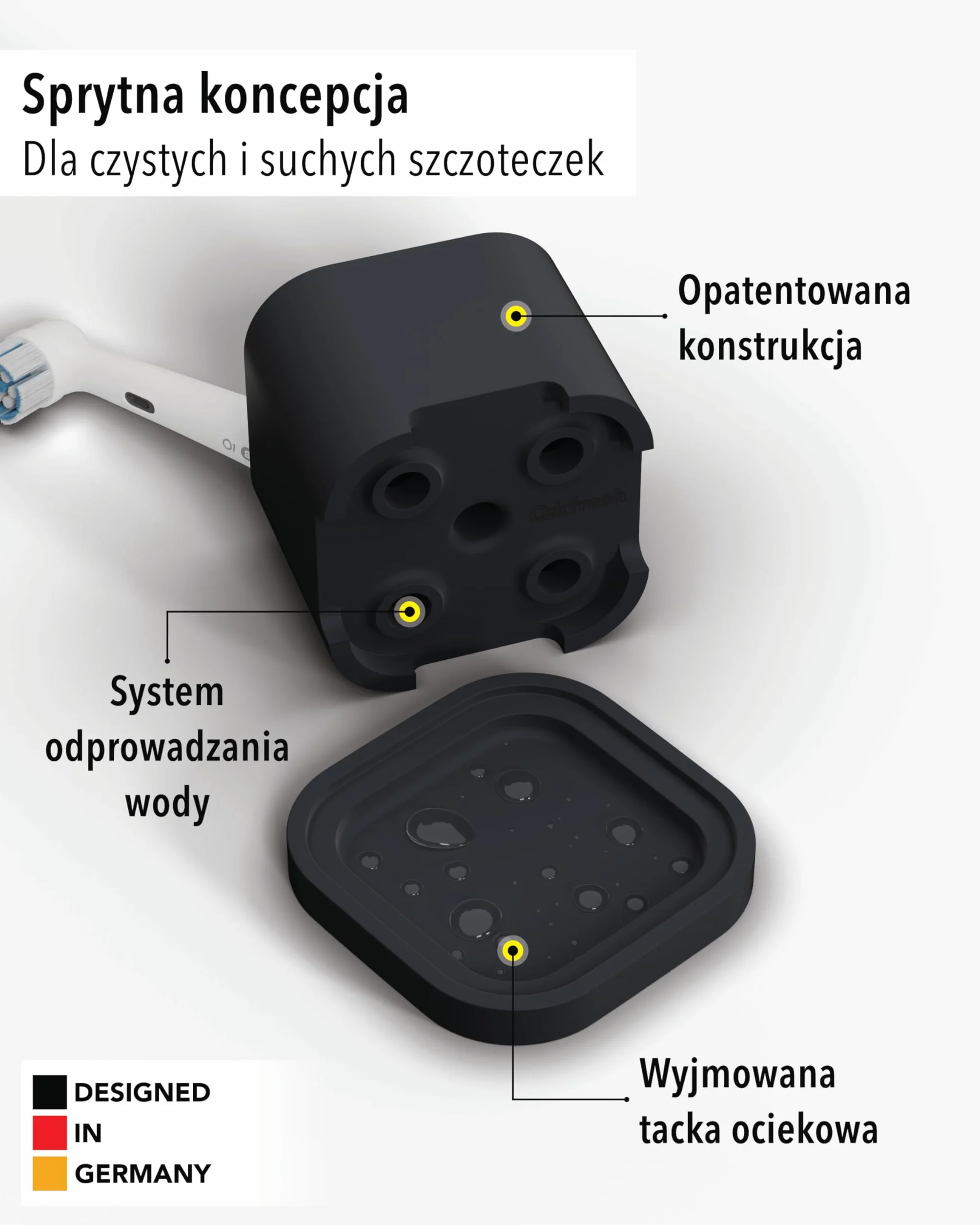 Qikfresh - Uchwyt na 4 końcówki i szczoteczki do zębów - Kompatybilny z Oral-B, iO, Philips Sonicare, Waterpik, Fairywill - Silikon spożywczy (Czarny)