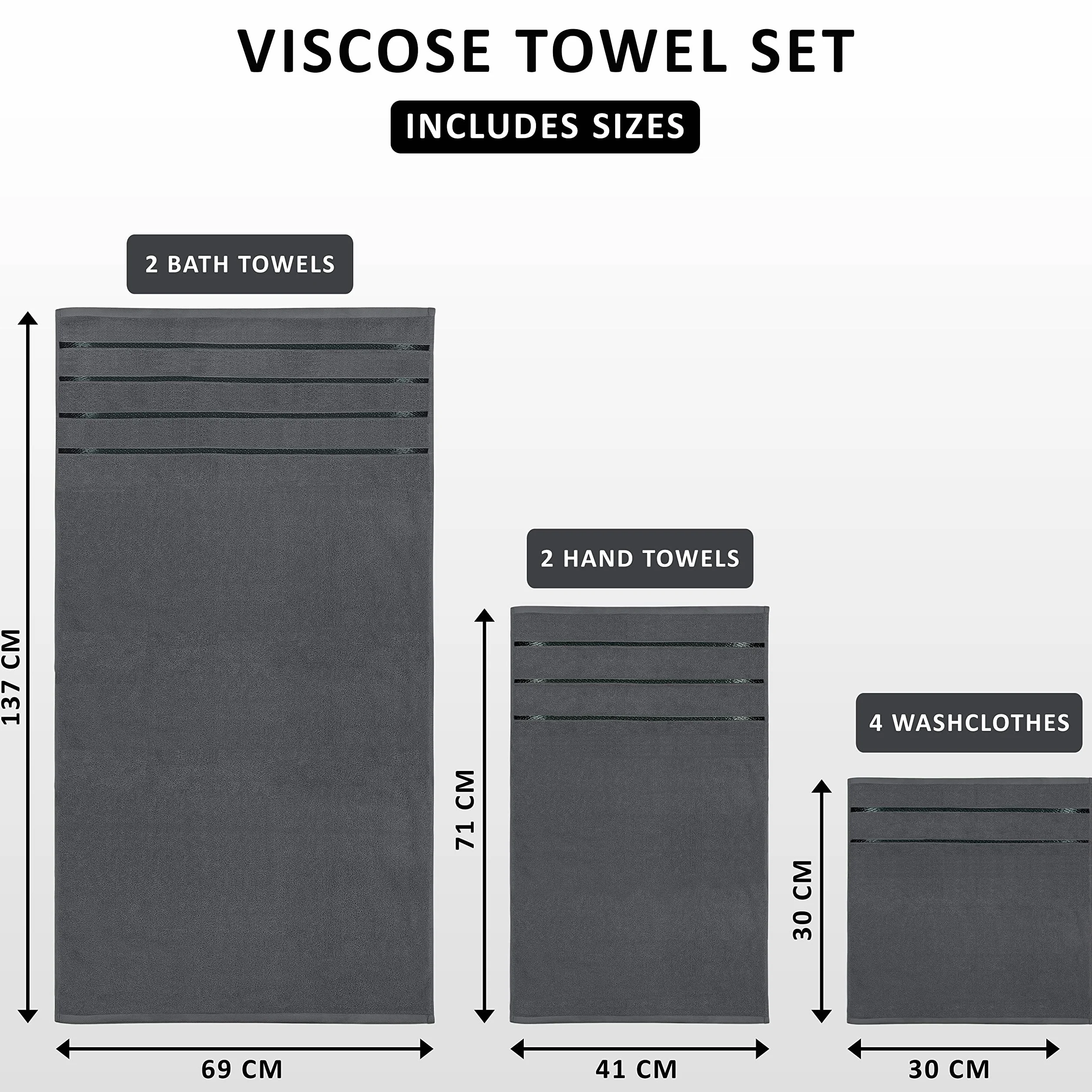 Utopia Towels 8-częściowy zestaw luksusowych ręczników, 2 ręczniki kąpielowe, 2 ręczniki do rąk i 4 ściereczki do czyszczenia, 600 g/m², 100% bawełna, wysoce chłonne ręczniki z wiskozy, kolor szary