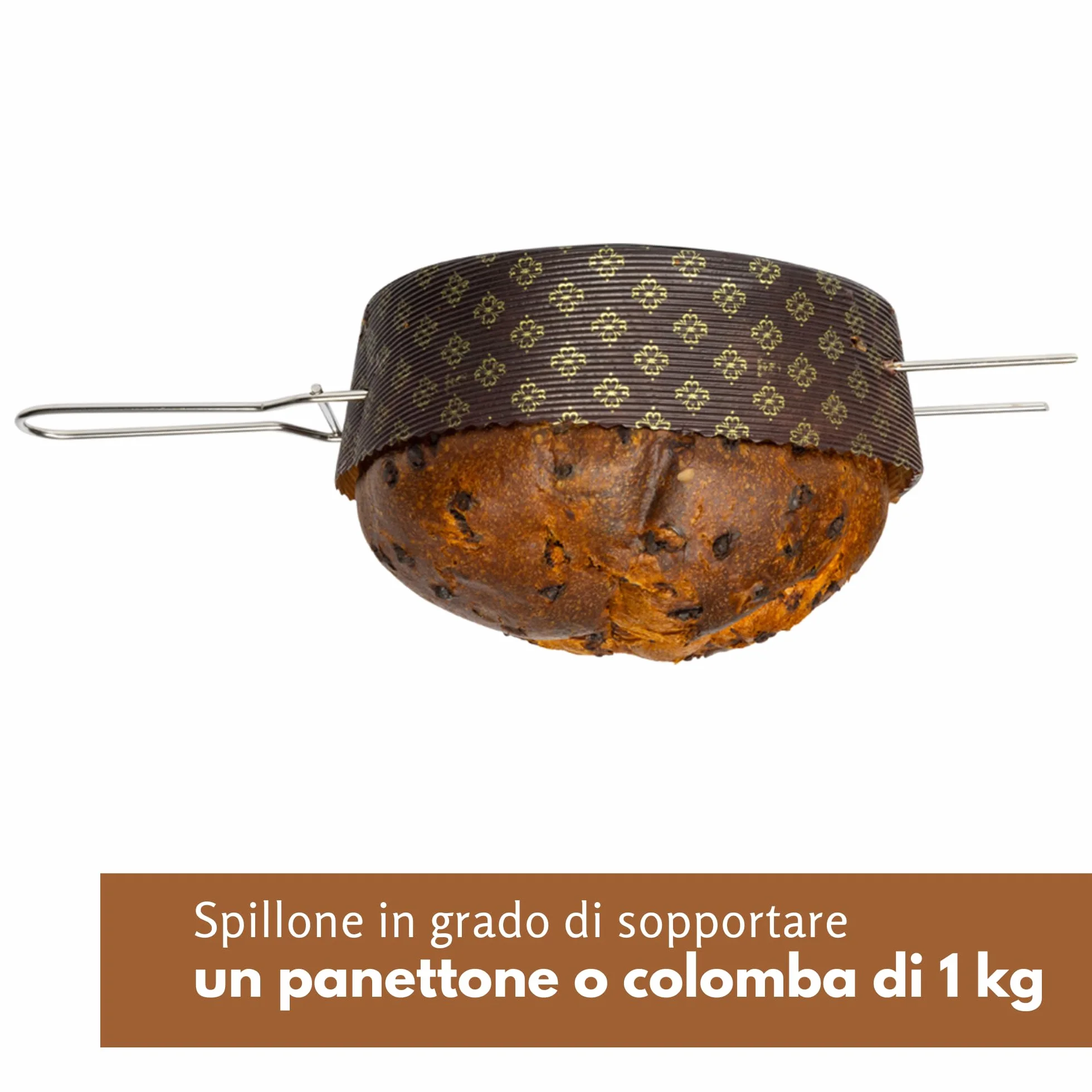 FAH przystawka do panettone i gołębicy, stal nierdzewna, 1 kg (40 cm), łatwa obsługa, widelec z zatyczkami