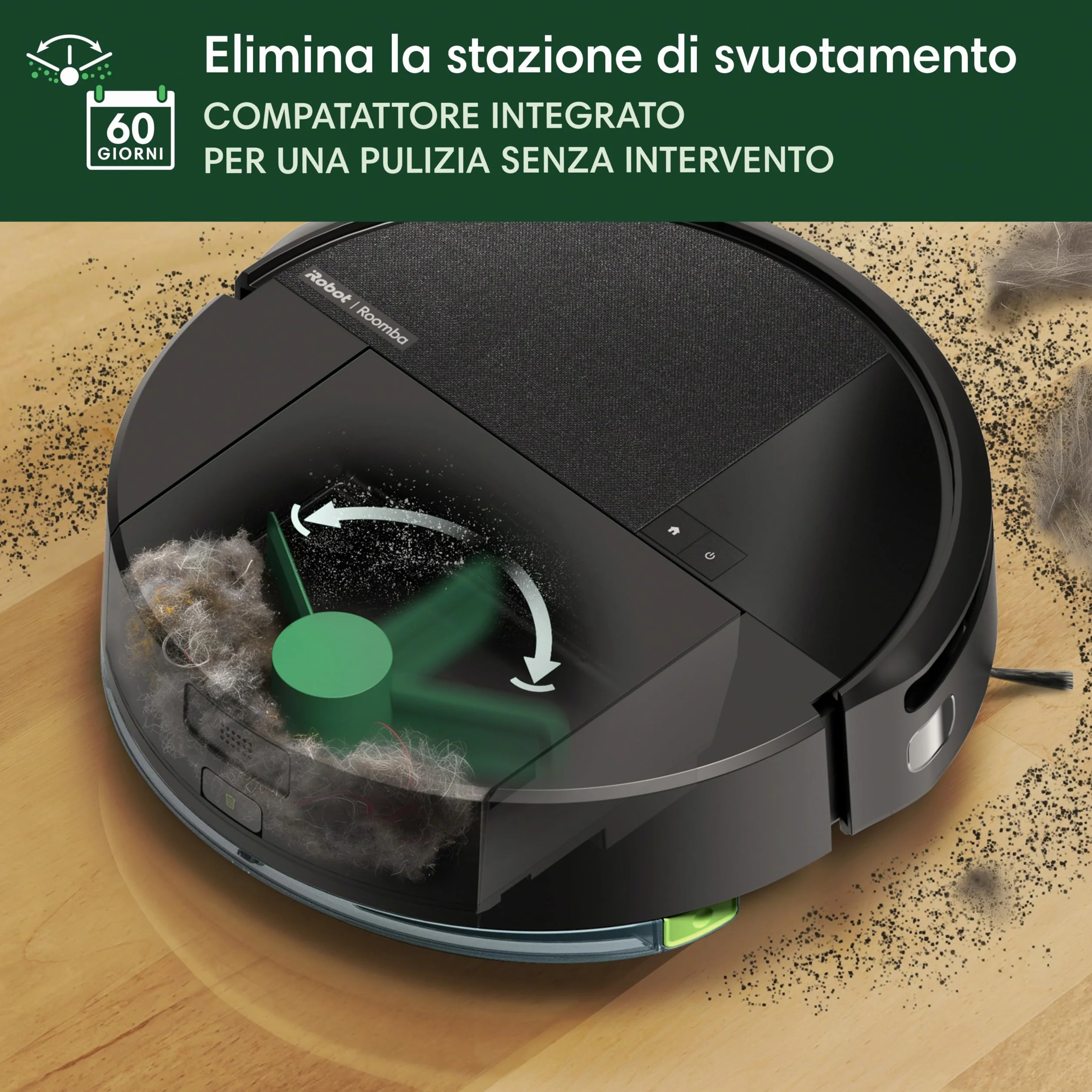 iRobot Roomba 205 DustCompactor Combo Robot - Automatycznie zagęszcza zanieczyszczenia wewnątrz robota do 60 dni - Clearview LiDAR - 7KPa - Ładuje i wznawia pracę - SmartScrub - Czarny