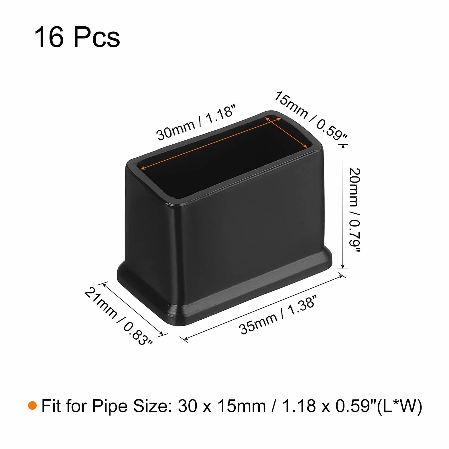 QUARKZMAN 16 sztuk kwadratowe nakładki na nogi krzesła PVC, 30 mm x 15 mm czarne podkładki na nogi do mebli ochraniacze na stopy stołowe ochraniacze podłogowe stół ogród szafa łóżko meble