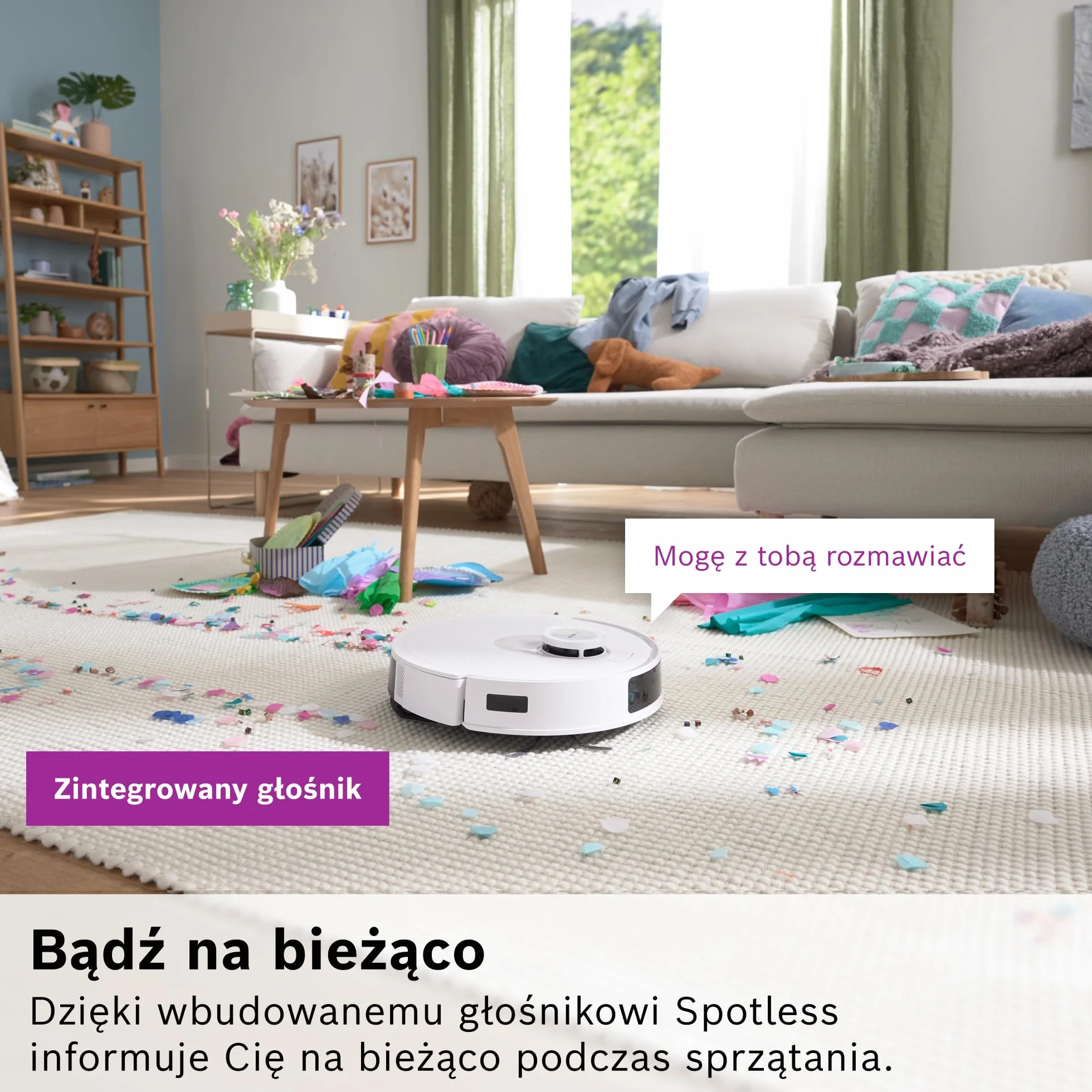Bosch Spotless+ Robot sprzątający z funkcją mopowania, moc ssania 11 000 Pa, statyczna nakładka mopującą, stacja czyszczącą, nawigacją Smart Vision, aplikacja Bosch Home Connect, BCRD1W, biały