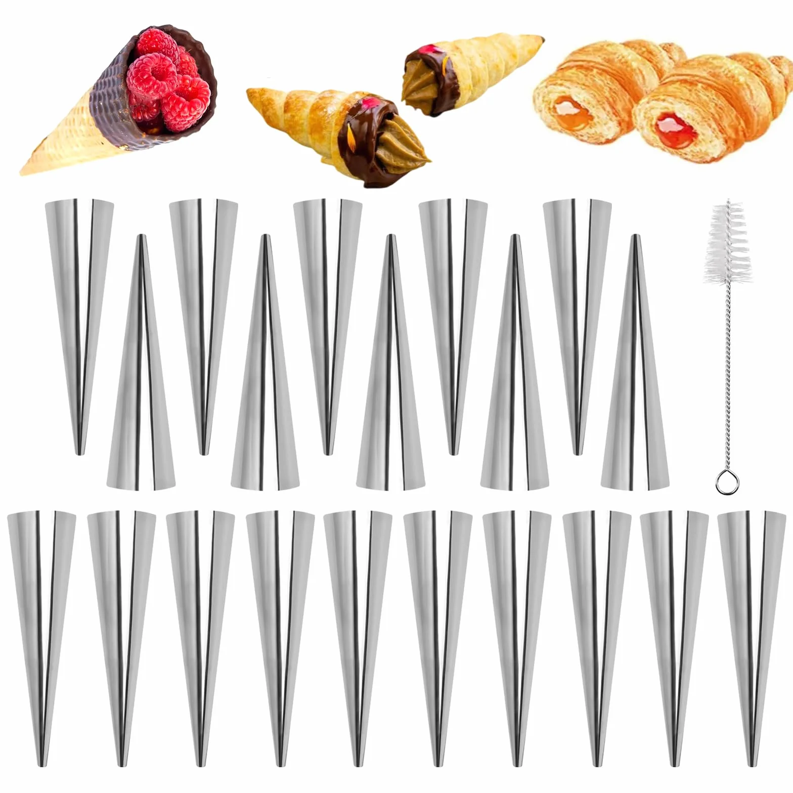 Cannoli ze stali nierdzewnej, rurki w rolce, foremki do pieczenia z szczotką