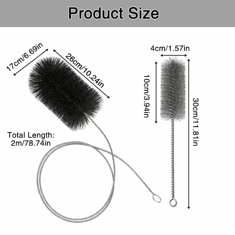 Golgner Zestaw 2 szczotek do rur piecowych, szczotka do komina, szczotka do komina, szczotka do pieca, szczotka kominowa ø 150 mm ze szczotką rurową 31 cm + drążek elastyczny 2 m, do kominka, rury