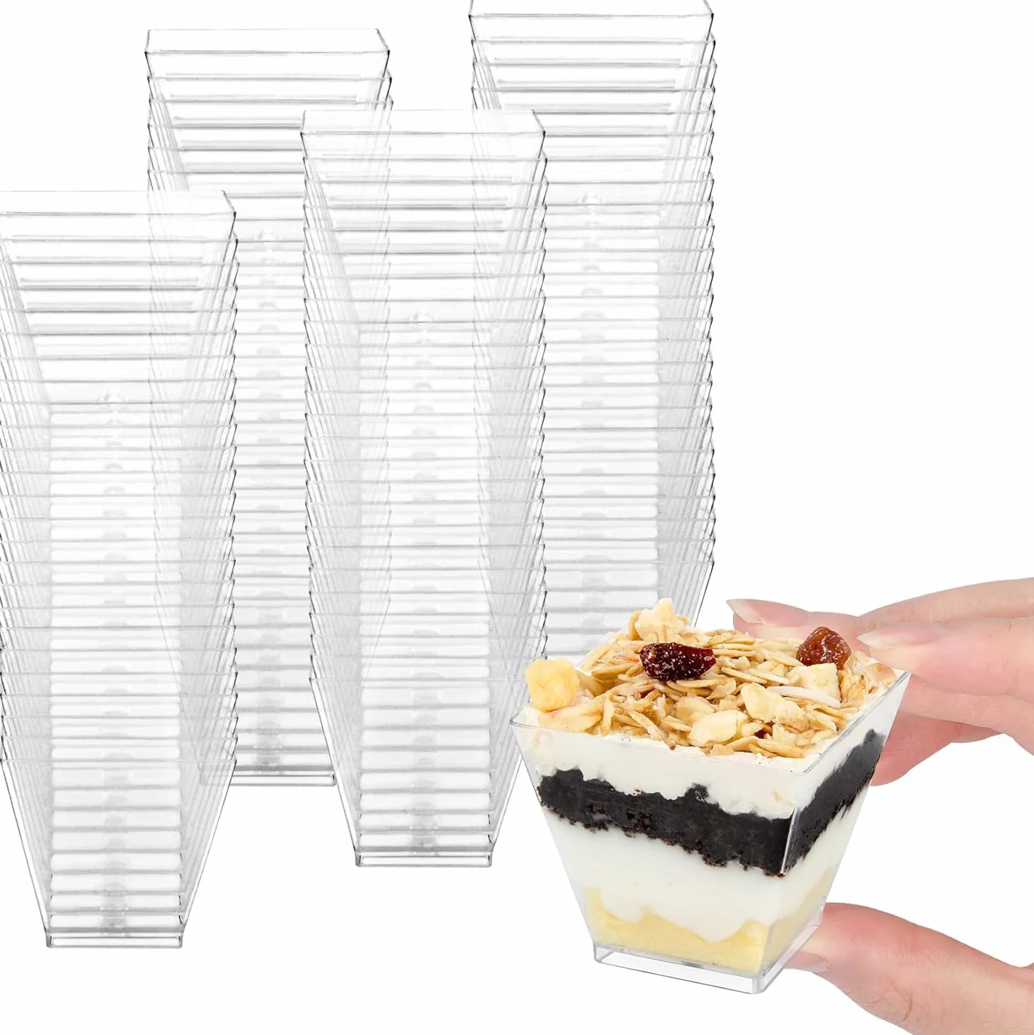 50 sztuk kubków deserowych z 50 łyżeczkami, zestaw 2 oz/60 ml, plastikowe kubki deserowe, wielokrotnego użytku, do domu, deserów, pikników, na imprezę