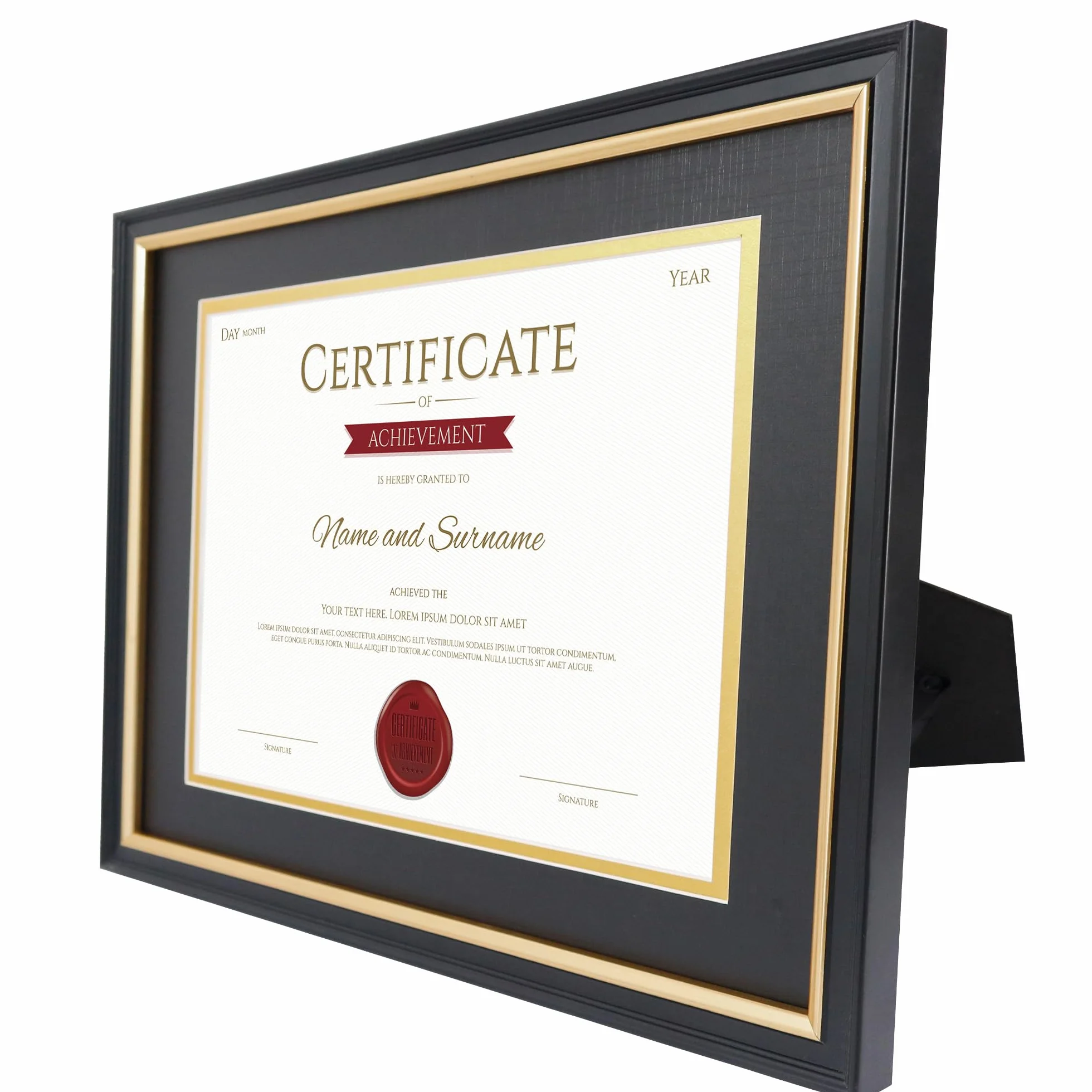 GraduationMall A4/28x35 cm Czarna drewniana ramka na zdjęcia, ramka na dyplomy z passe-partout, ramka na certyfikaty, ramka na zdjęcia z prawdziwego szkła, ramka ścienna i stołowa
