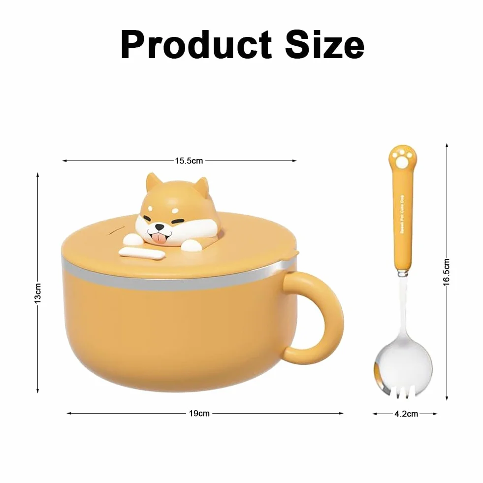 Miska ramen 1200 ml ze stali nierdzewnej 304 z pokrywką i łyżką, do mikrofali, termoizolacyjna, przenośna