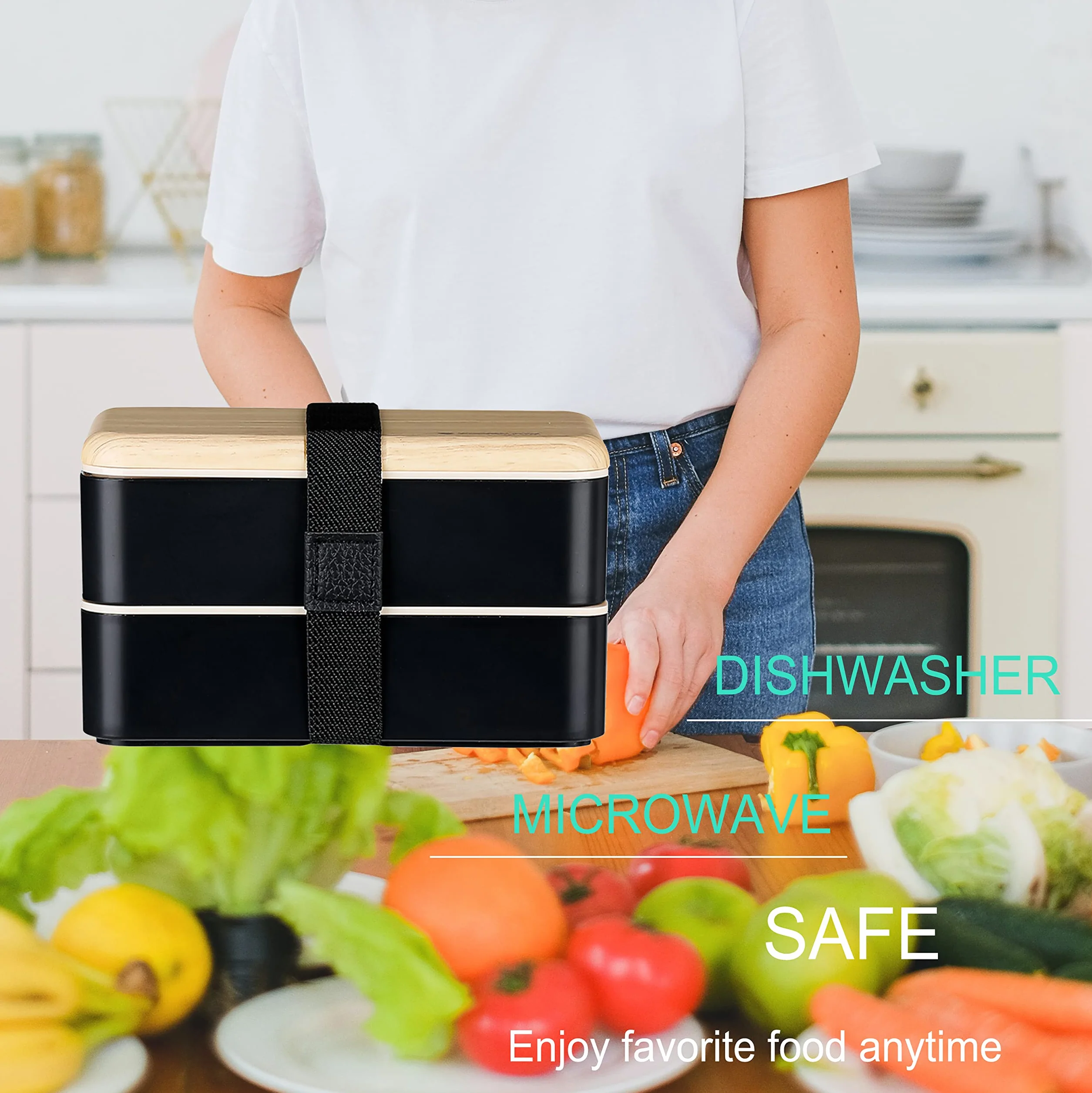 Binoster pojemnik na żywność bento lunchbox czarny łyżka widelec stal nierdzewna