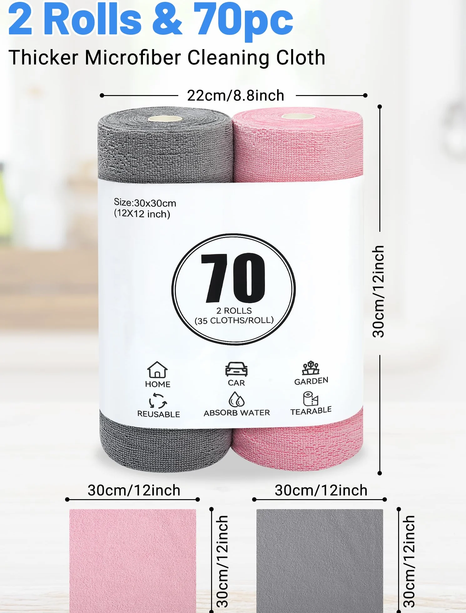 Ściereczki z mikrofibry w rolce 35 sztuk x 2 do czyszczenia wielokrotnego użytku