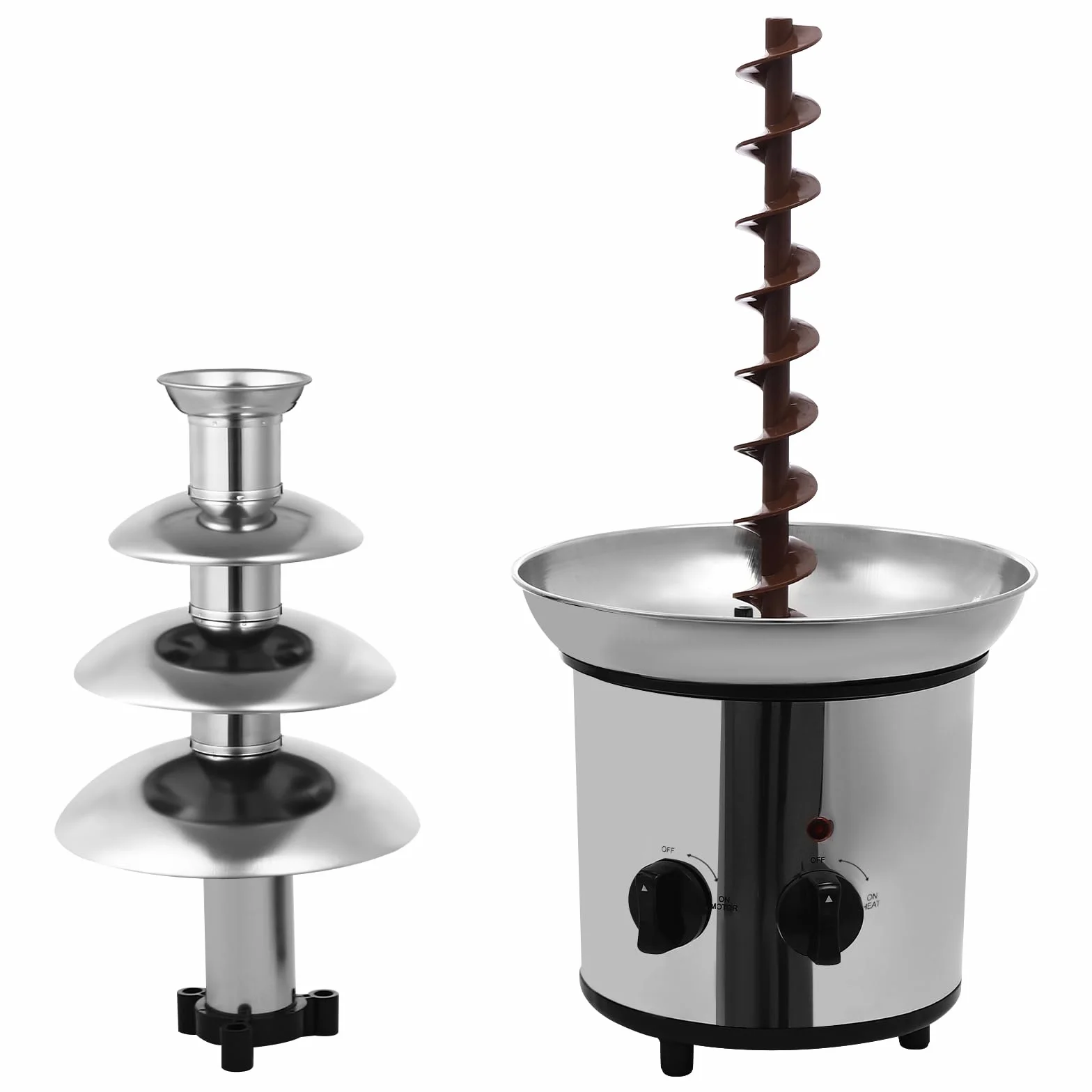 Elektryczna fontanna czekoladowa, 4 poziomy, 170 W, ze stali nierdzewnej, 1,8 l, fontanna czekoladowa, fondue, łatwa do czyszczenia, z funkcją topienia na imprezy