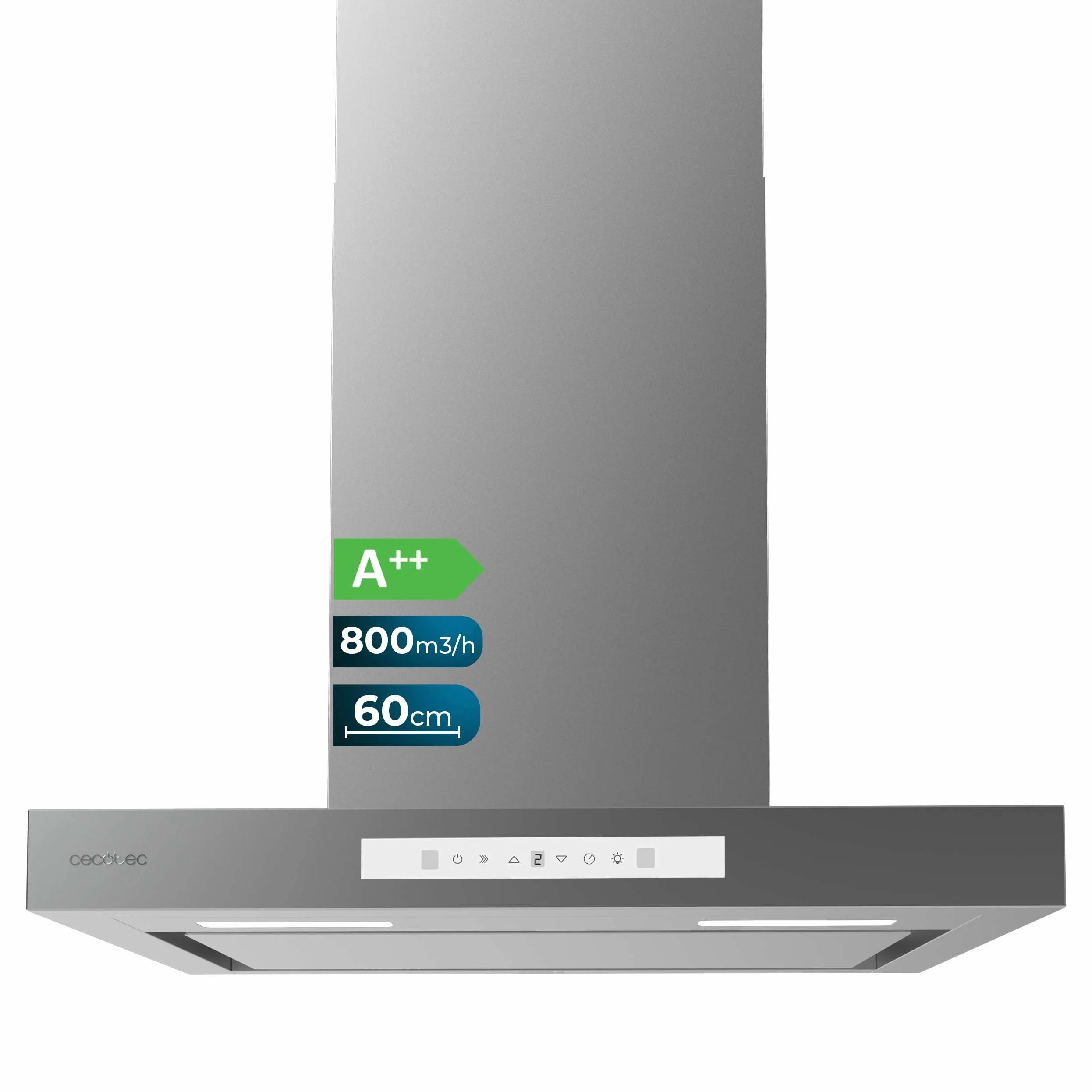 Cecotec Okap kuchenny 90 cm Bolero Flux TT 608000 A++ 210 W stal nierdzewna przepływ powietrza 800 m3/h Touch LED