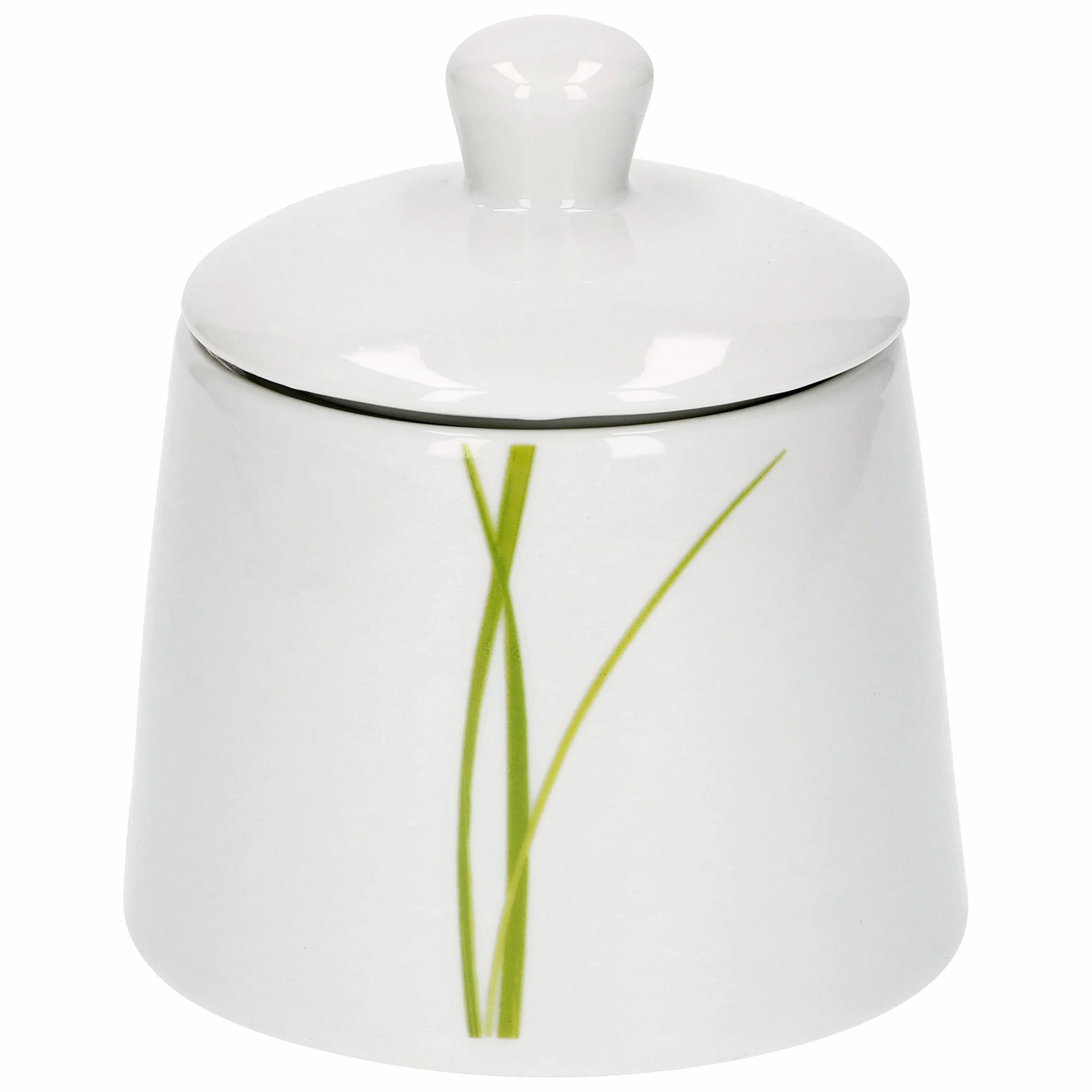 Van Well Bali zestaw cukiernicy z pokrywką Ø 95 mm i dzbanek na mleko 220 ml porcelana dekoracja liniowa