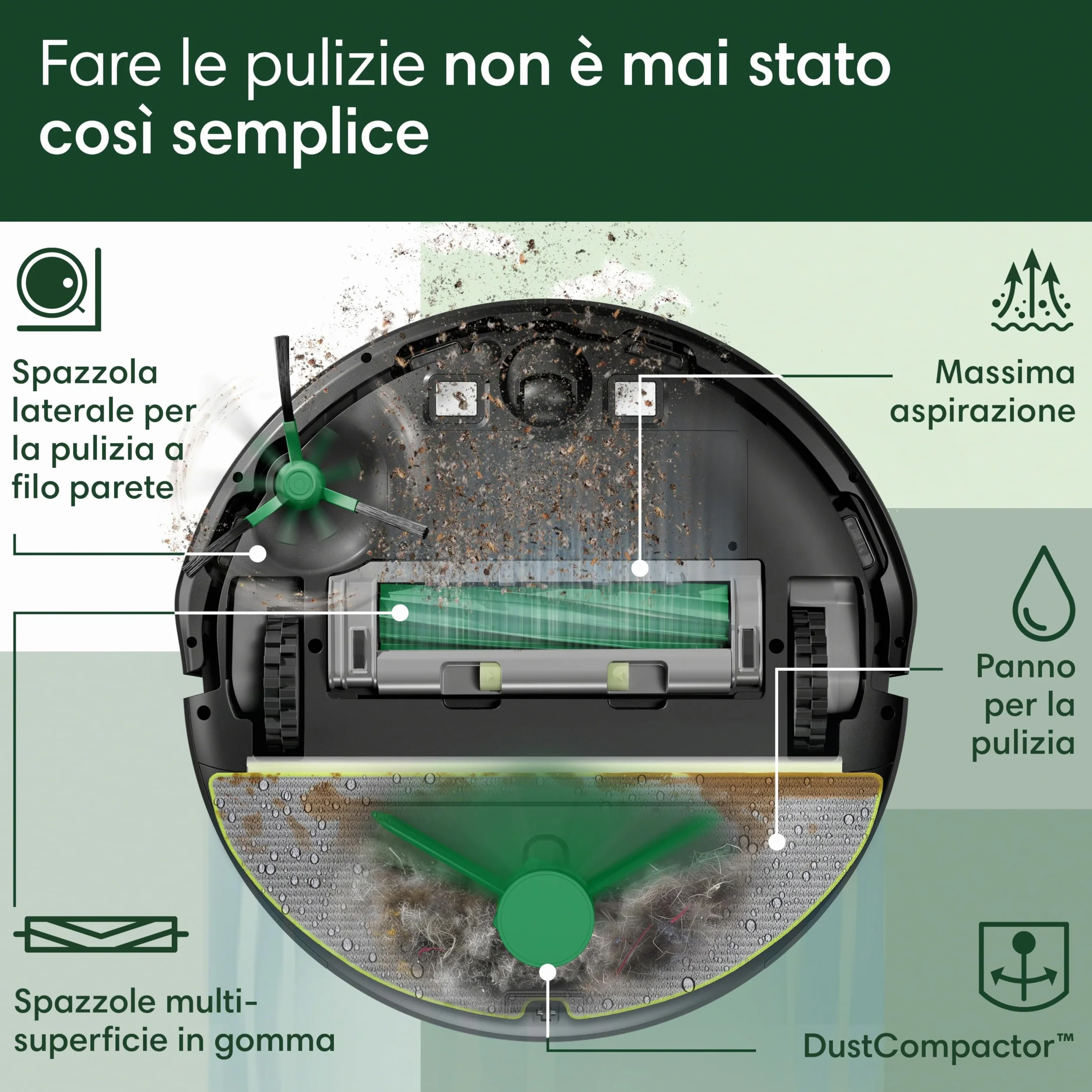 iRobot Roomba 205 DustCompactor Combo Robot - Automatycznie zagęszcza zanieczyszczenia wewnątrz robota do 60 dni - Clearview LiDAR - 7KPa - Ładuje i wznawia pracę - SmartScrub - Czarny