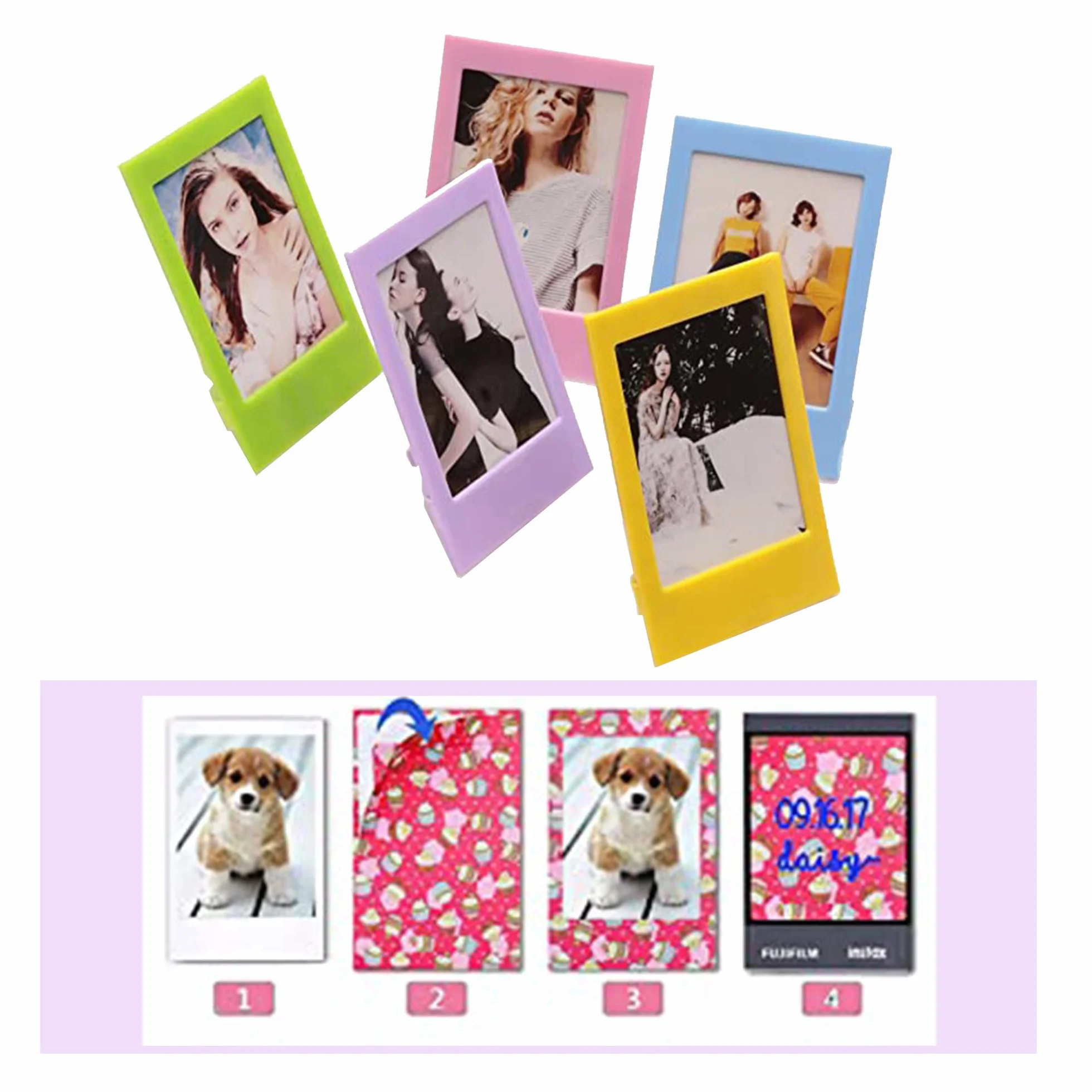 15 sztuk Mini ramka Polaroid + 40 sztuk naklejek Album fotograficzny 8,9 x 5,7 cm Mini ramka na zdjęcia Plastikowa ramka na zdjęcia do natychmiastowego aparatu Kompatybilny z Instax Mini 11/Mini 9