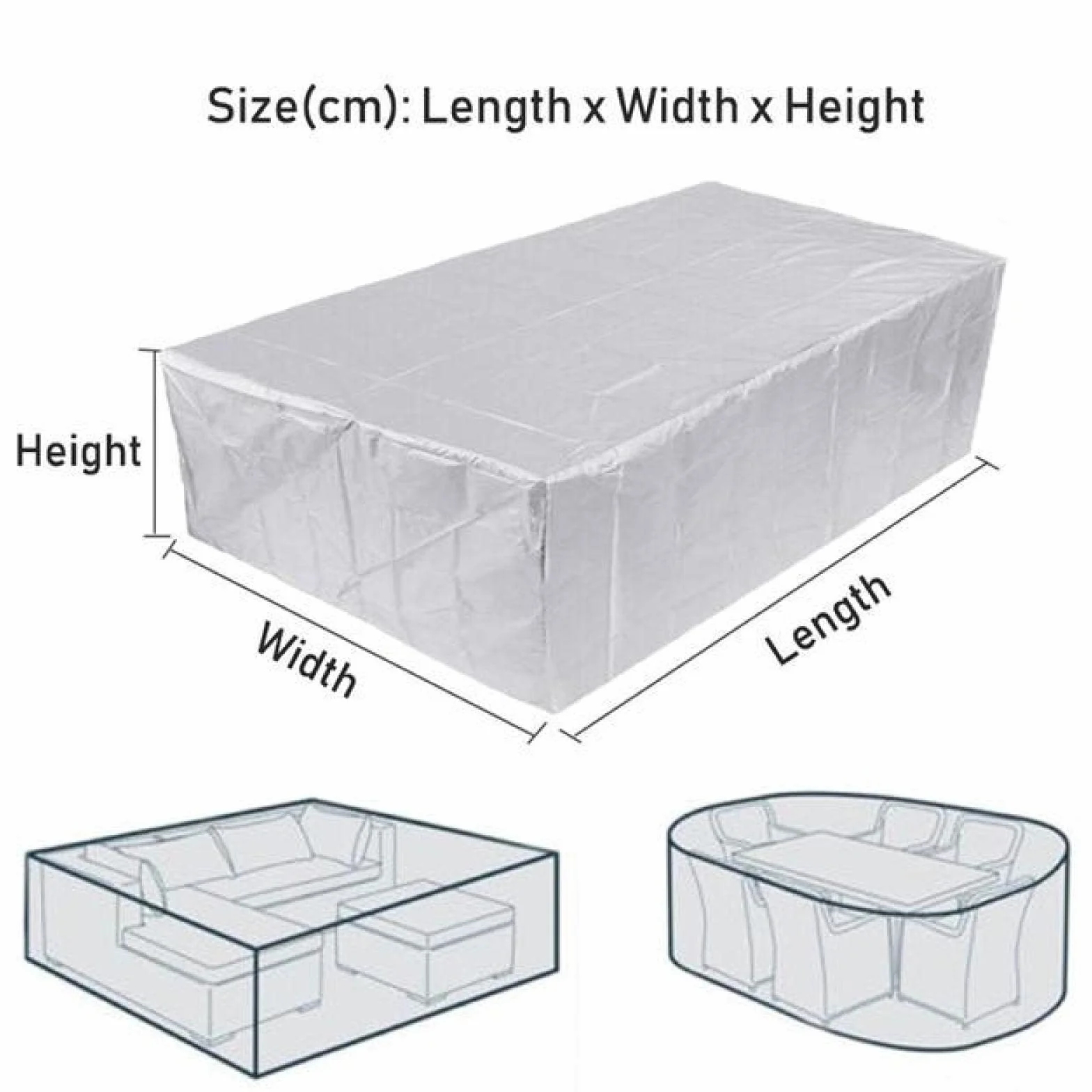 Pokrowce na meble ogrodowe, prostokątne, 150 x 100 x 75 cm, na zewnątrz patio rattanowa narzuta na sofę, anty-UV pokrowiec na sofę ogrodową, odporne na rozdarcia pokrowce ochronne na krzesło stołowe, na zewnątrz, kolor srebrno-szary
