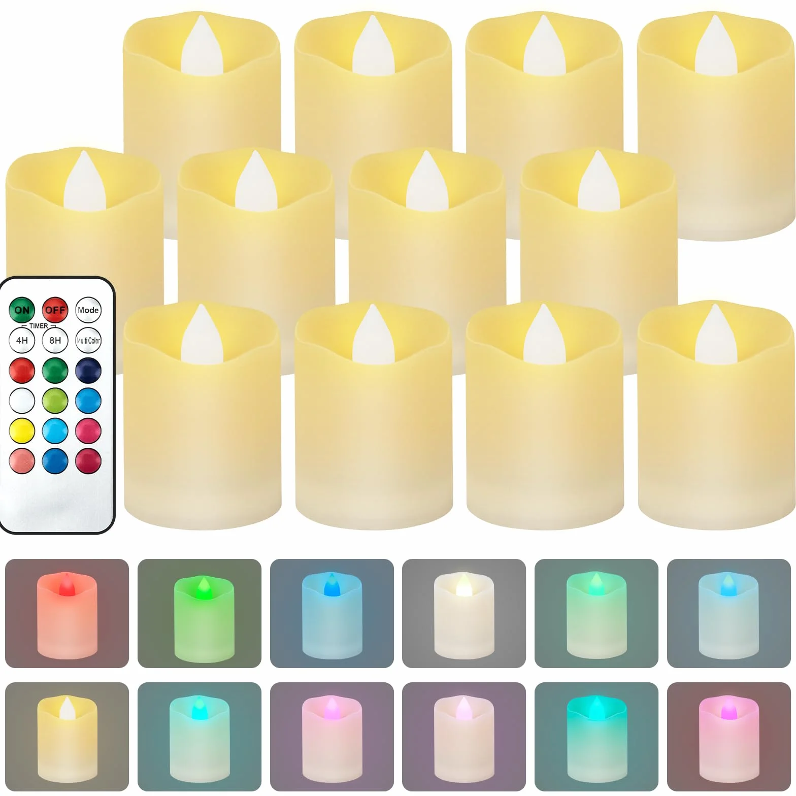 Świece LED z timerem, podgrzewacze LED z pilotem zdalnego sterowania, timer 4H/8H, 2 tryby, wielokolorowe, elektryczne świeczki na Halloween, Boże Narodzenie, wesele, imprezę, wesele, dekoracja stołu,