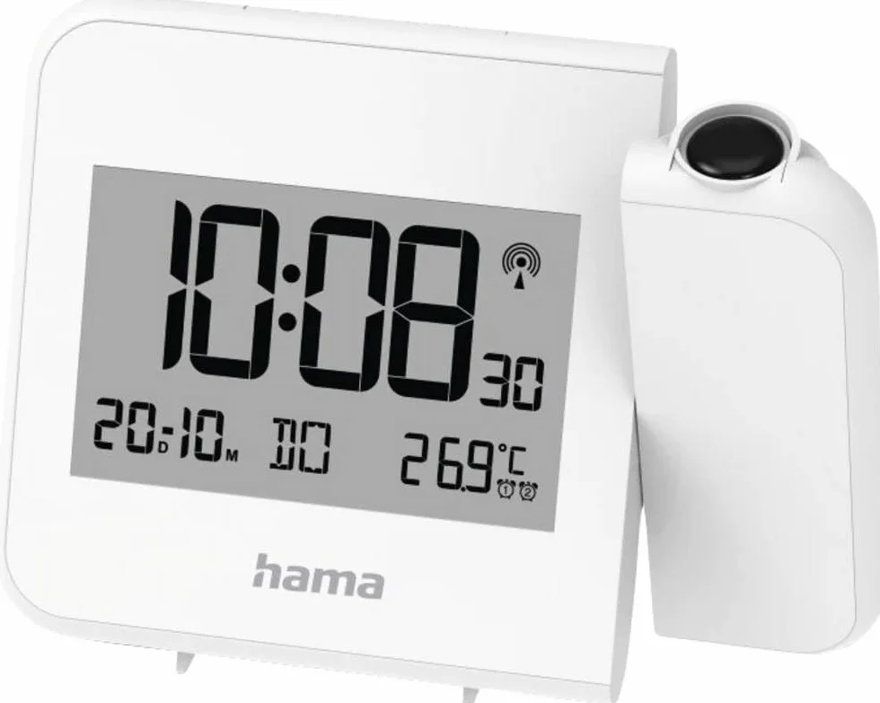 Budzik Elektroniczny Hvar z Projektor, Regulowana Projektora 180°, Programowanie Dwóch Czasów Budzenia, Szybki Alarm, Zegar Sterowany Radiowym Sygnałem Czasowym DCF, Przełączanie Stref Czasowych