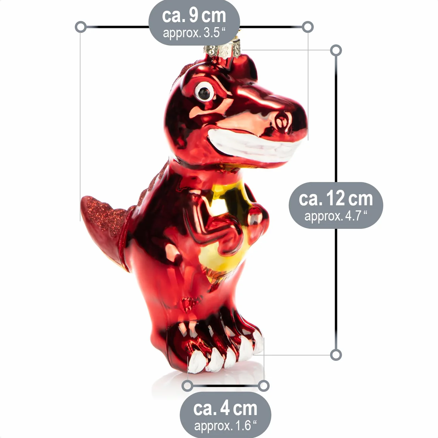 COM-FOUR® 3x ozdoby choinkowe premium - dekoracyjne szklane dinozaury - bombki choinkowe jako ozdoby swiateczne - zawieszki na choinki - wysokiej jakosci bombki choinkowe (Dino - 3 sztuki)