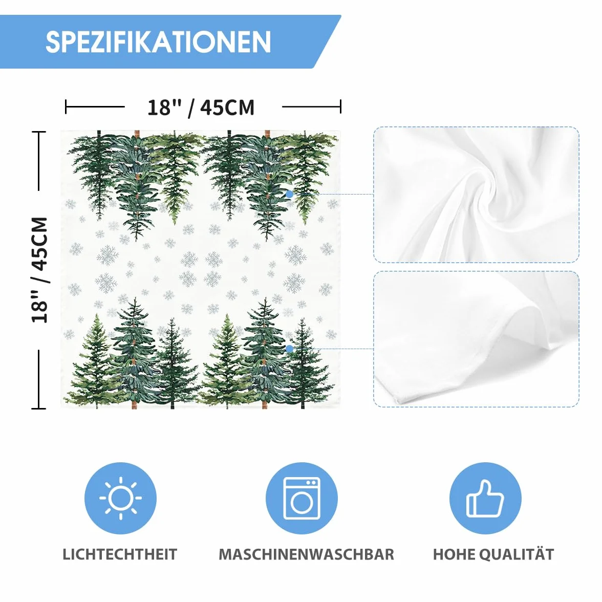Artoid Mode Płatki śniegu sosnowe świąteczne serwetki materiałowe zestaw 4 szt., 45 x 45 cm, zima, Boże Narodzenie, stół, kolacja, serwetki wielokrotnego użytku, impreza, dekoracja kuchni