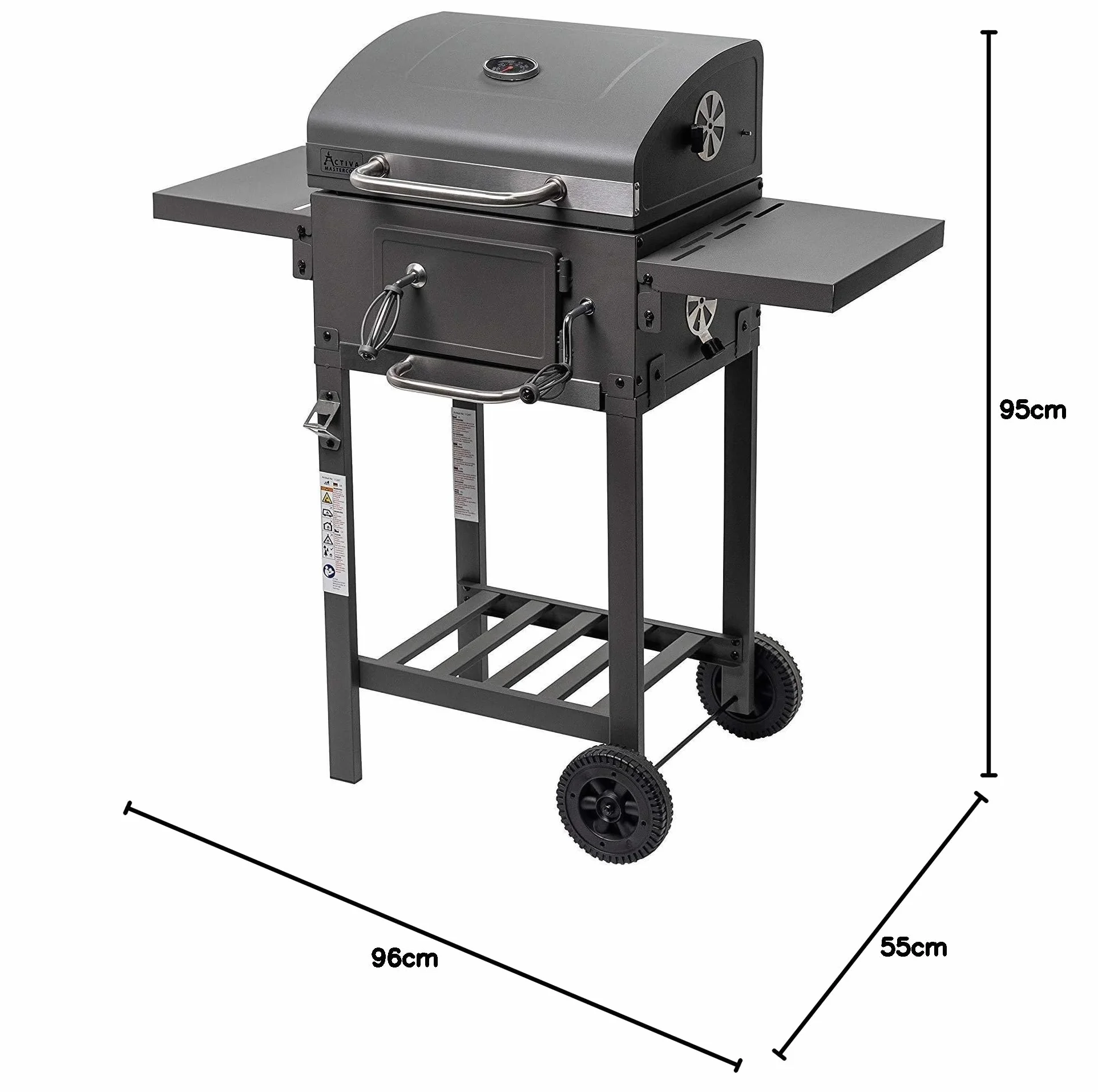 ACTIVA Angular grill na kółkach, grill na węgiel drzewny, stal nierdzewna, duży grill na kółkach, mały grill