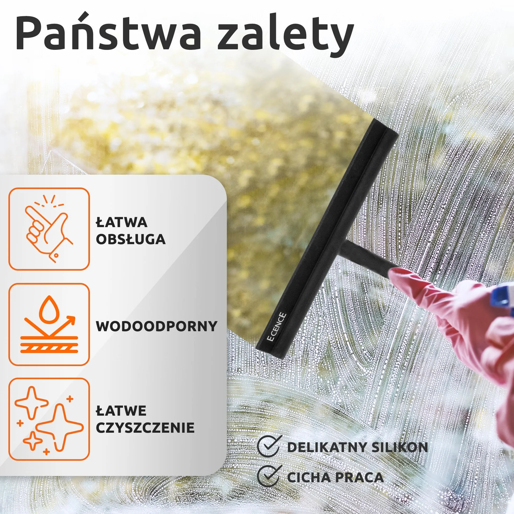 ECENCE Silikonowa ściągaczka do kabiny prysznicowej, ściągaczka do kabiny prysznicowej, z uchwytem i ściereczką z mikrofibry, czarna, 21cm