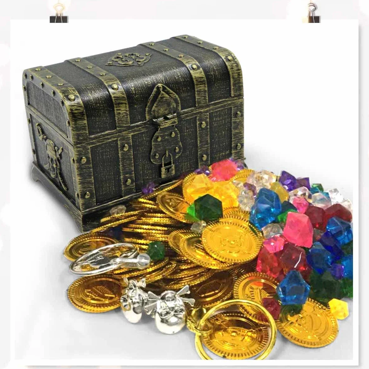 Skrzynia na skarby, skrzynia piracka, upominek, skrzynia skarbów piratów, skarby pirackie, tworzywo sztuczne, mini skrzynka piracka w stylu vintage, na imprezy pirackie
