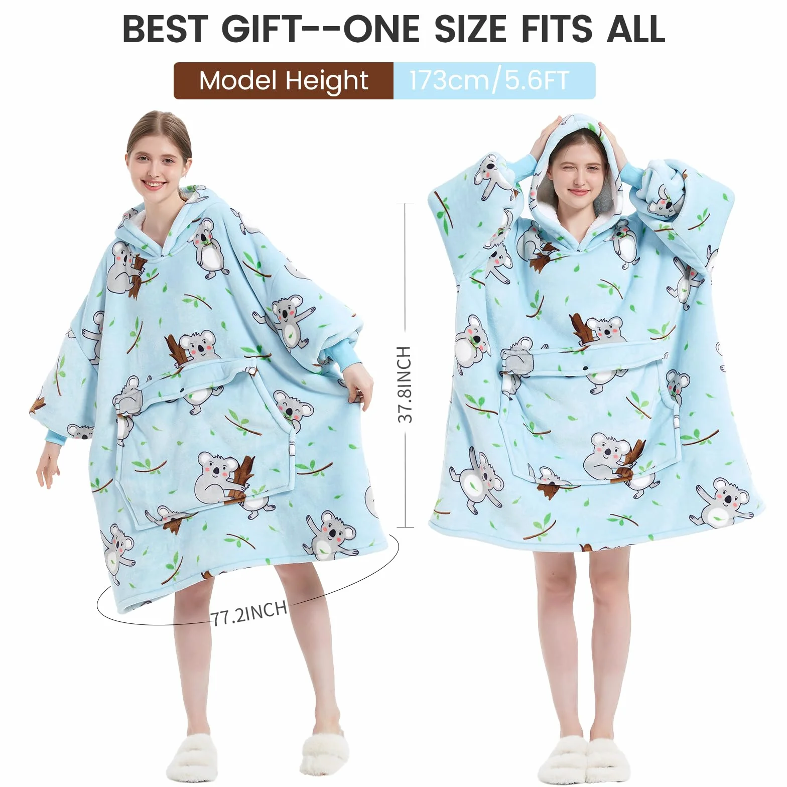 Wenlia Ponadwymiarowy koc z kapturem bluza dla kobiet, nadruk flanelowy koc sherpa, duża kieszeń, super miękka, ciepła, przytulna, gruba bluza z kapturem, jeden rozmiar, pasuje do wszystkich - prezent