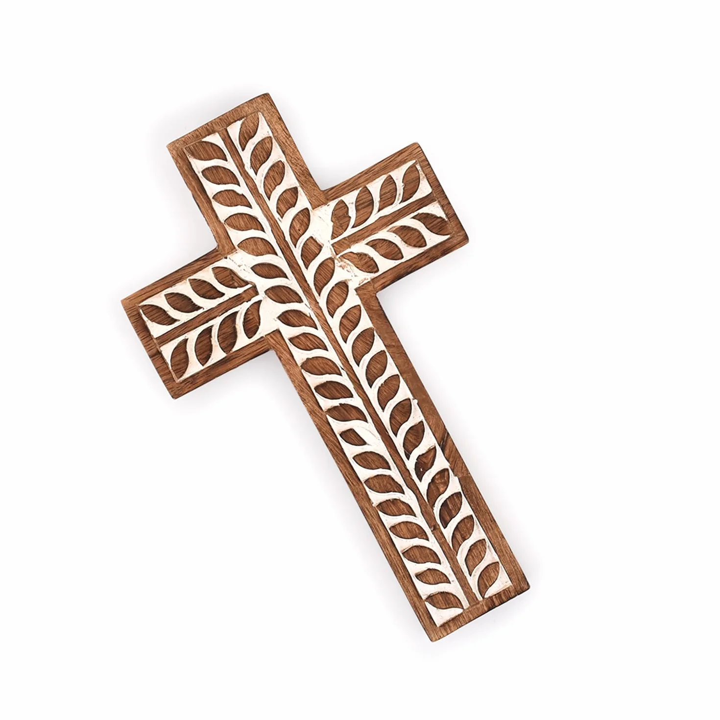 Kimona Drewno mango religijny katolicki krzyż wiszący na ścianie kwiatowe rzeźby salon wystrój domu do przedpokoju, biura, salonu (25,4 cm x 15,24 cm x 1,90 cm)