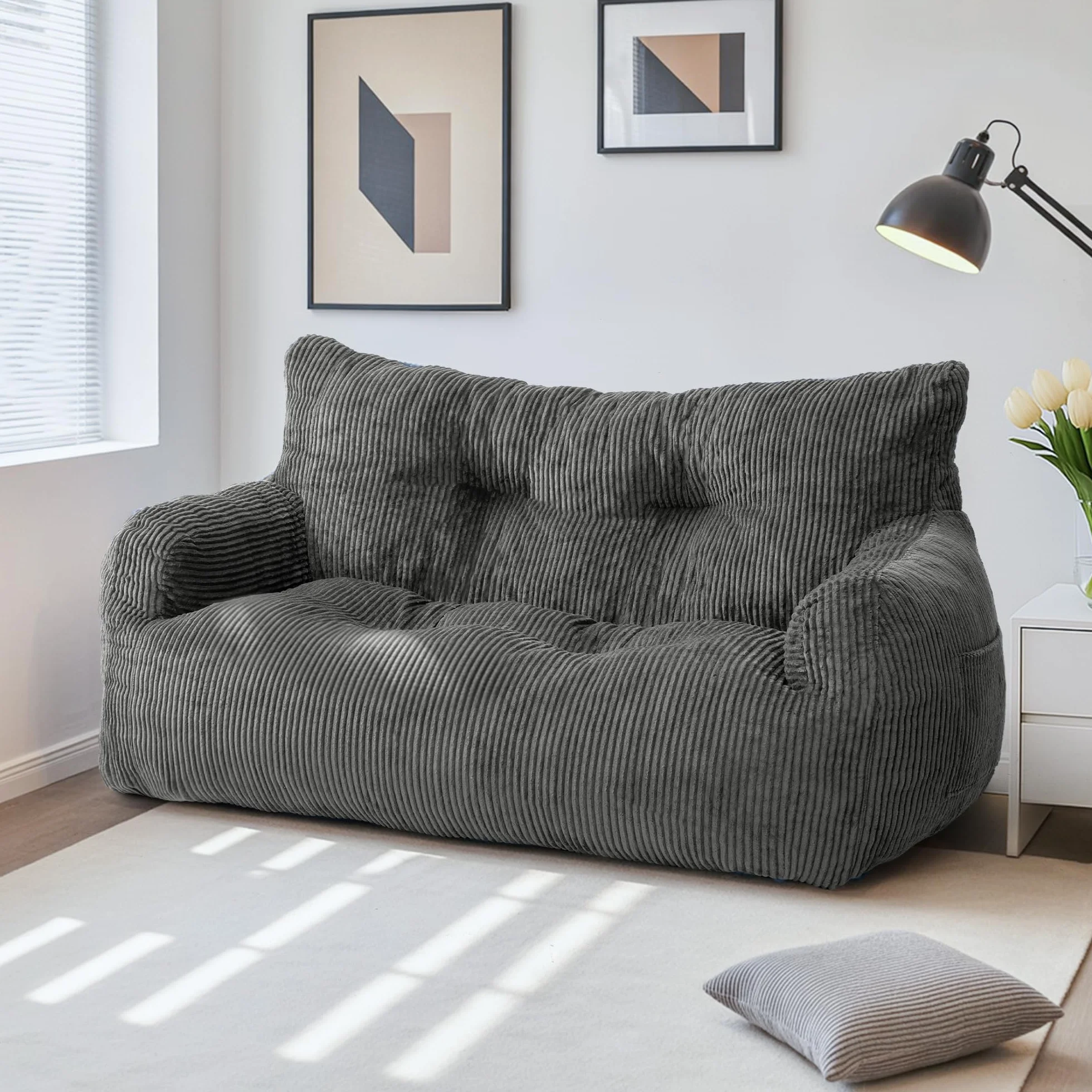 Pamapic Worek do siedzenia, duży worek do siedzenia z wypełnieniem gąbkowym, 2-osobowa sofa z przenośnym uchwytem, nowoczesny ergonomiczny worek do siedzenia dla dorosłych, wygodne krzesło do salonu